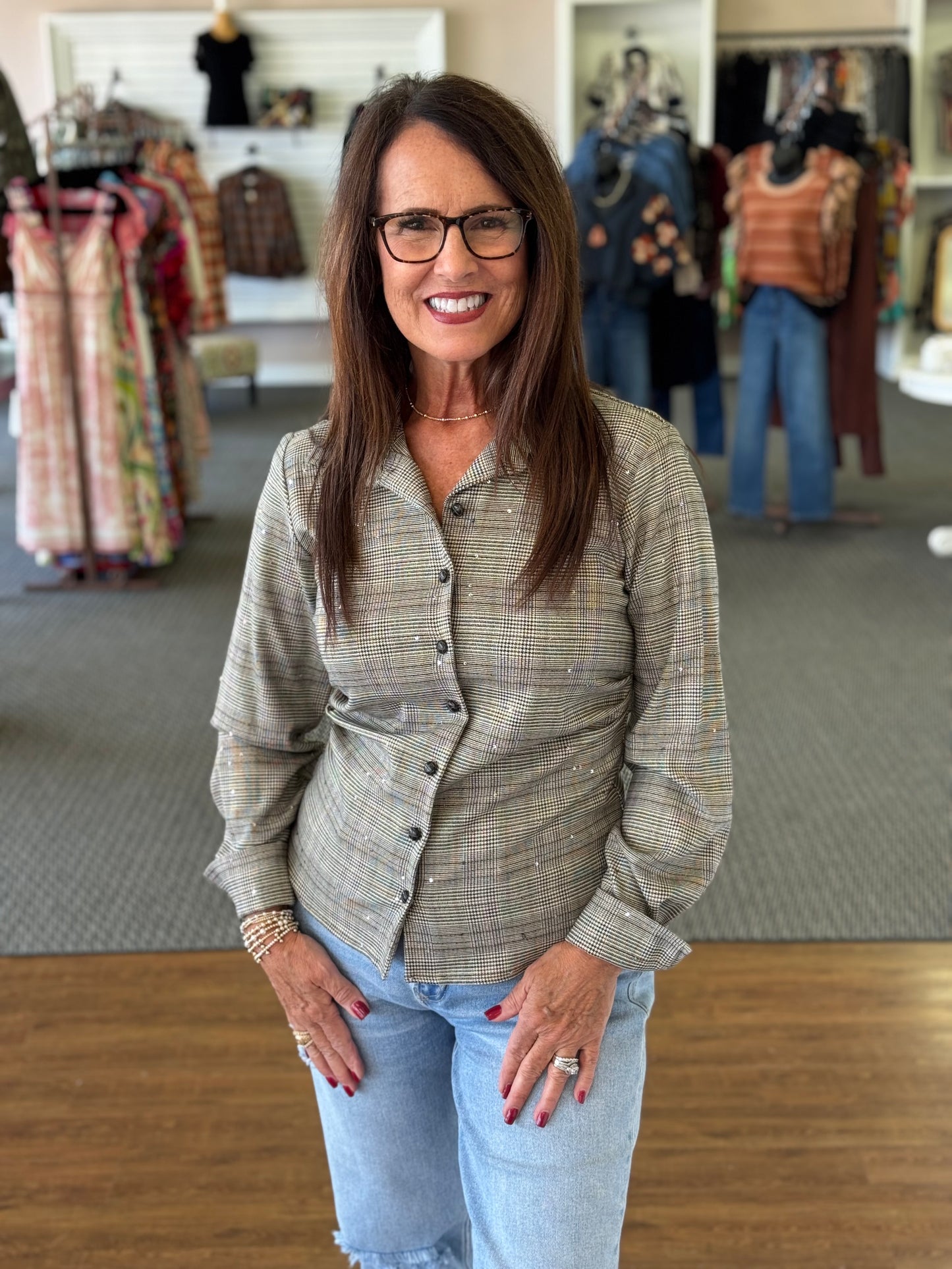 Willa Plaid Sequin Top