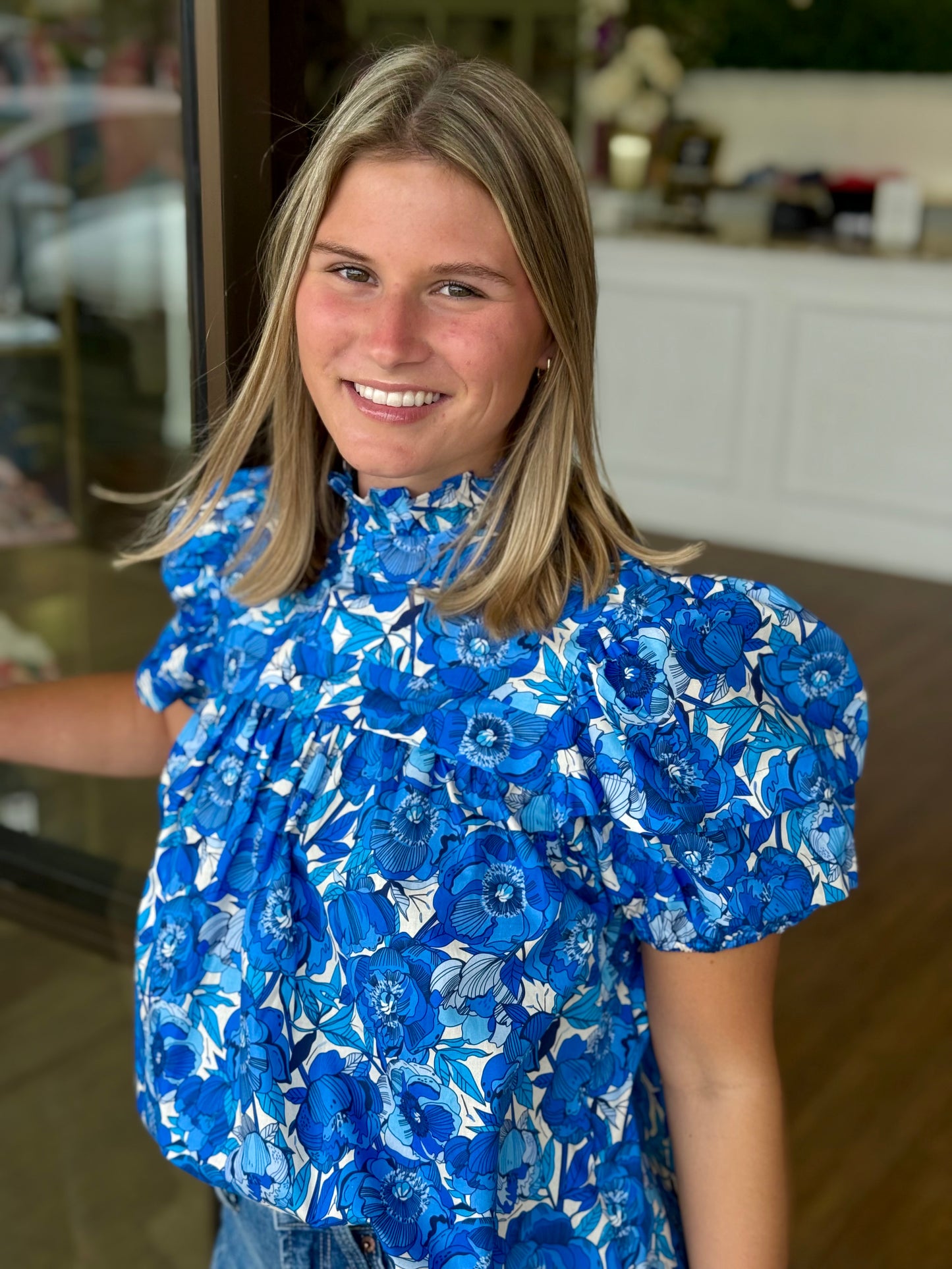 Brody Blue Peonies Top