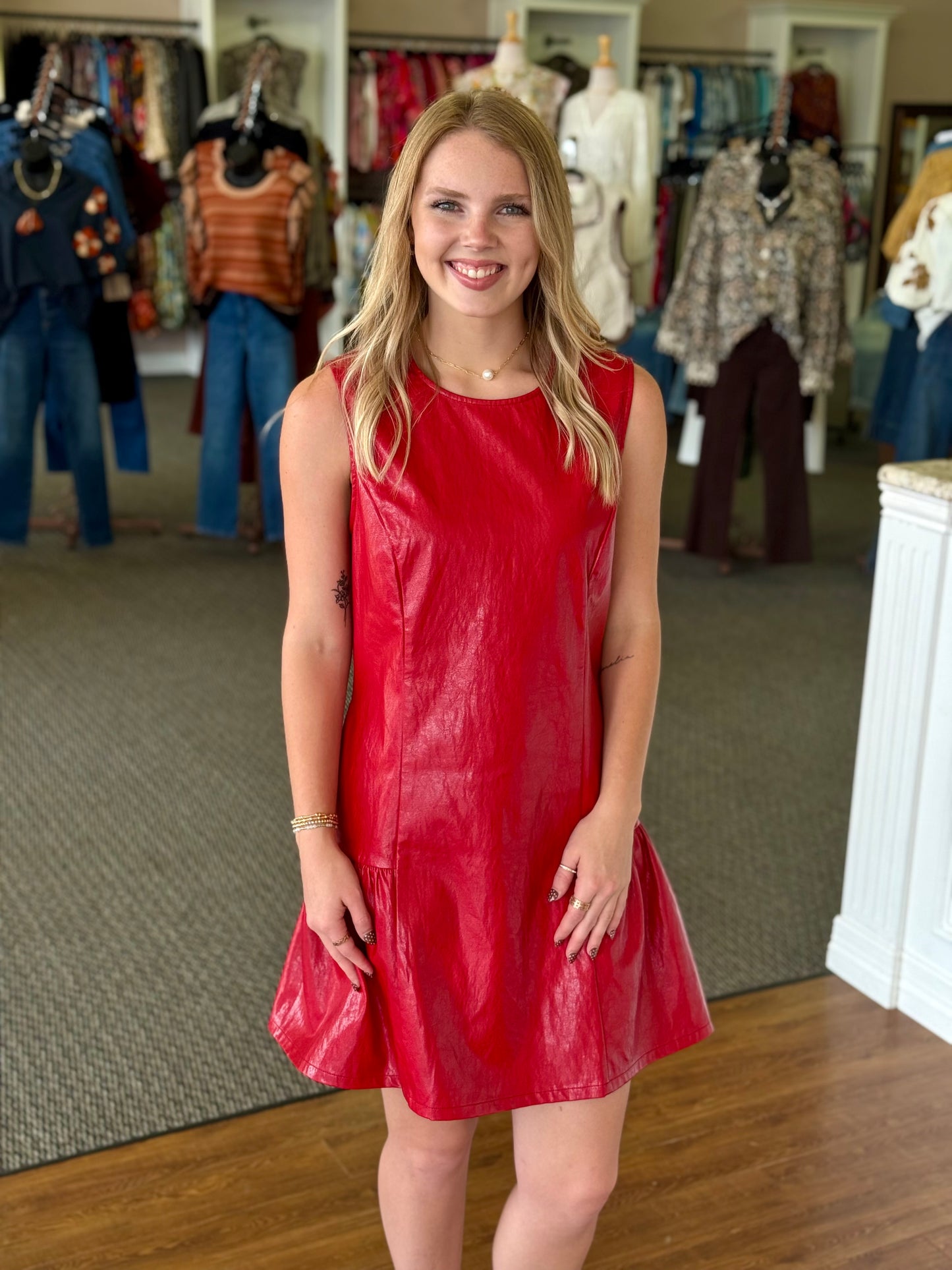 Ruby Red Leather Dress