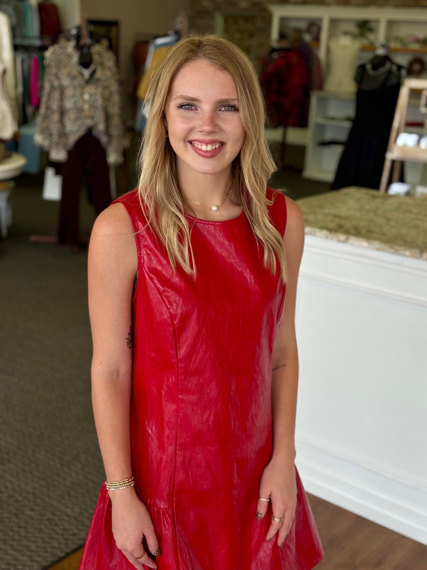 Ruby Red Leather Dress