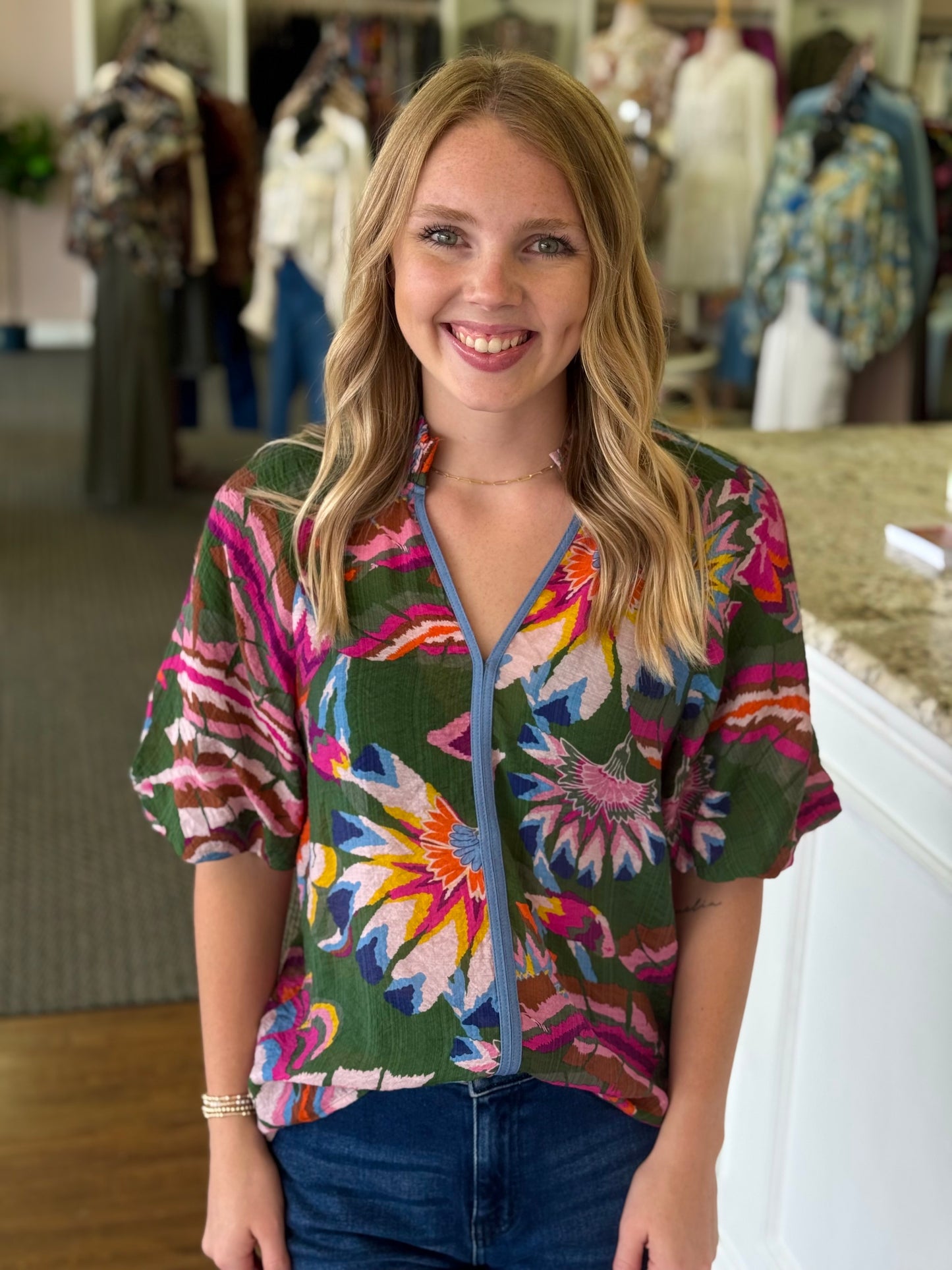 Boho Floral Print Blouse