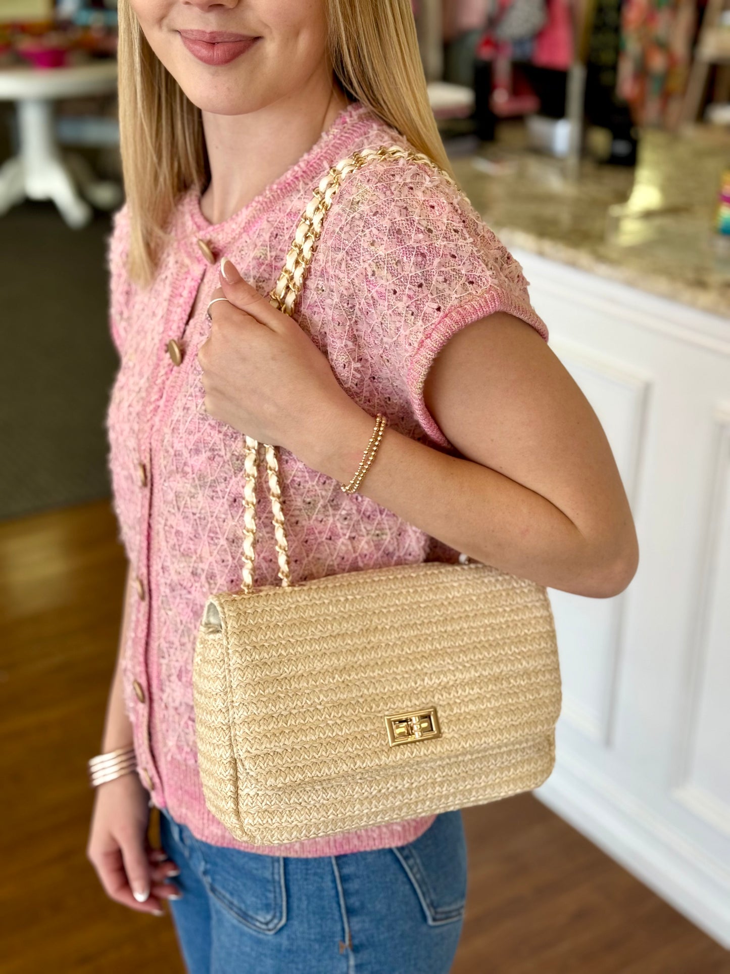 Natural Straw Crossbody Purse