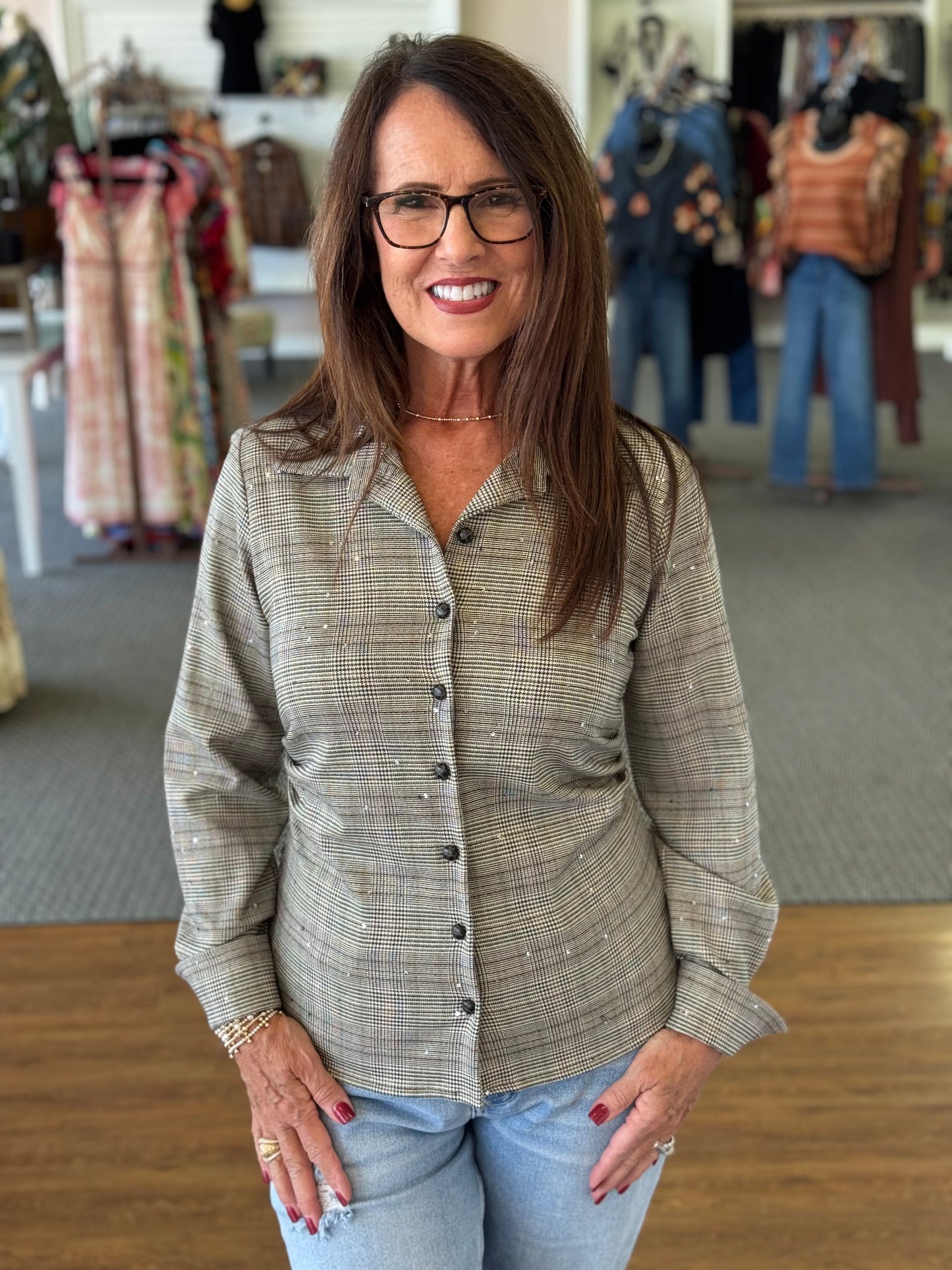 Willa Plaid Sequin Top