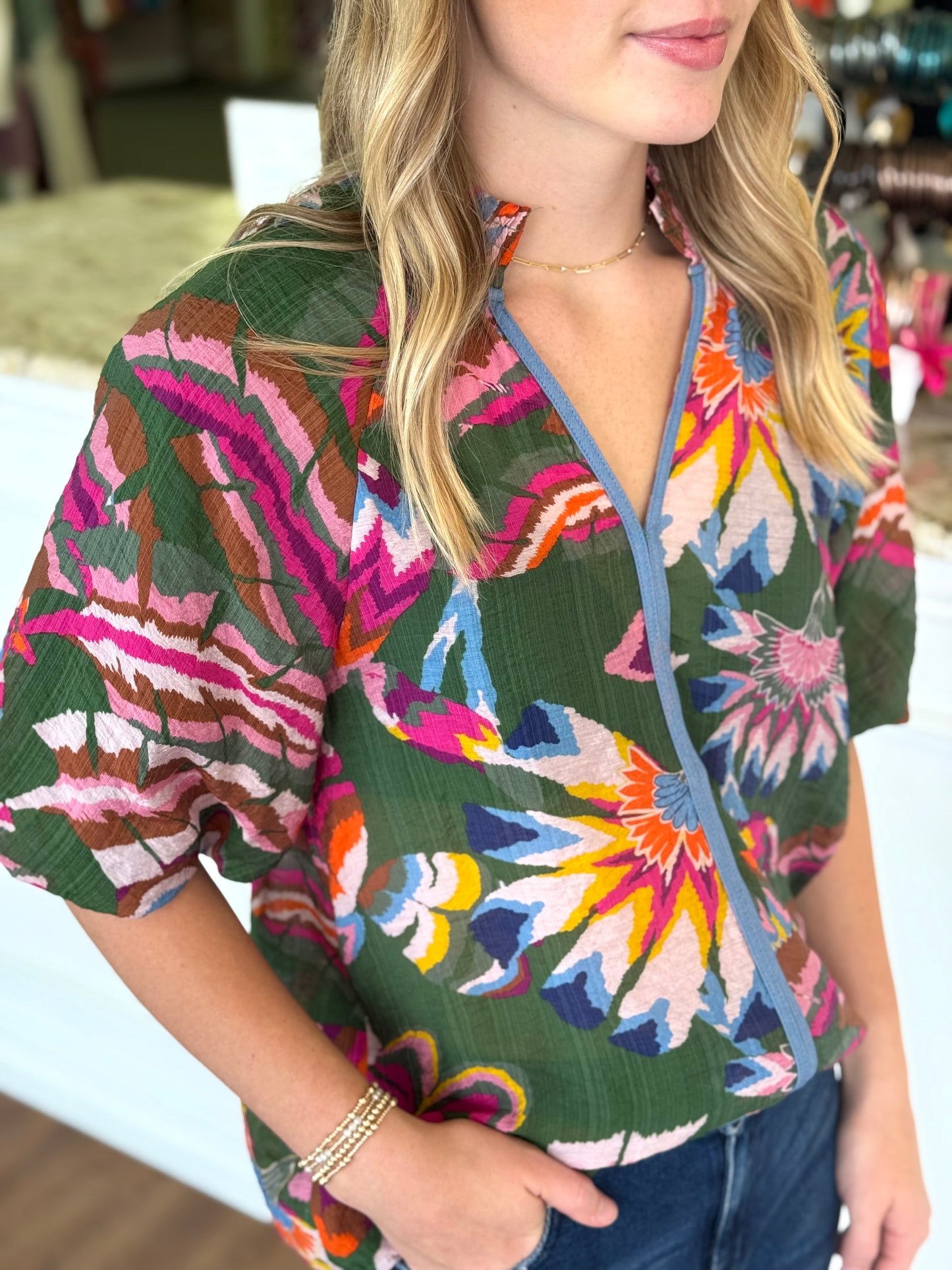 Boho Floral Print Blouse