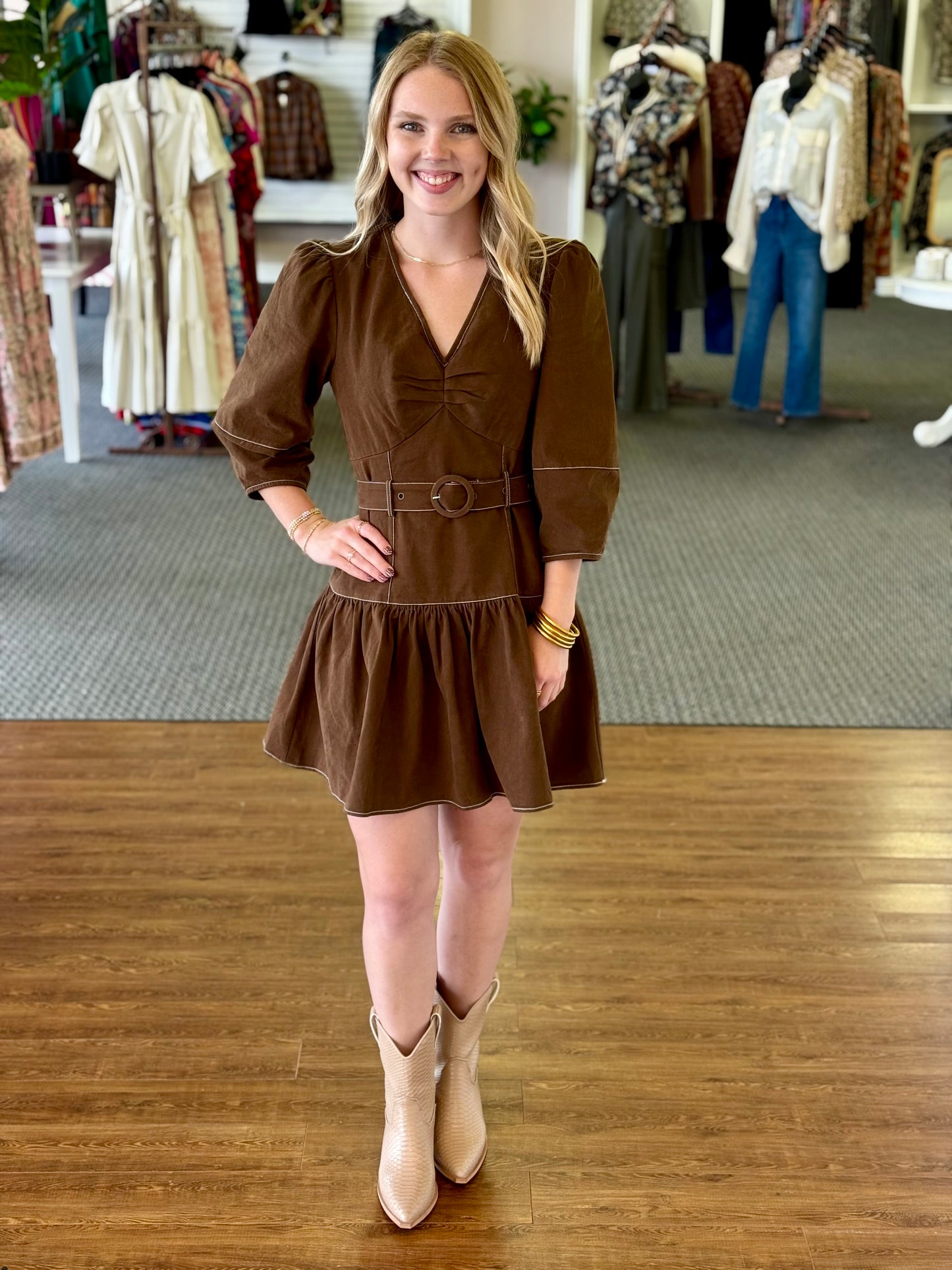 Nancy Brown Belted Dress