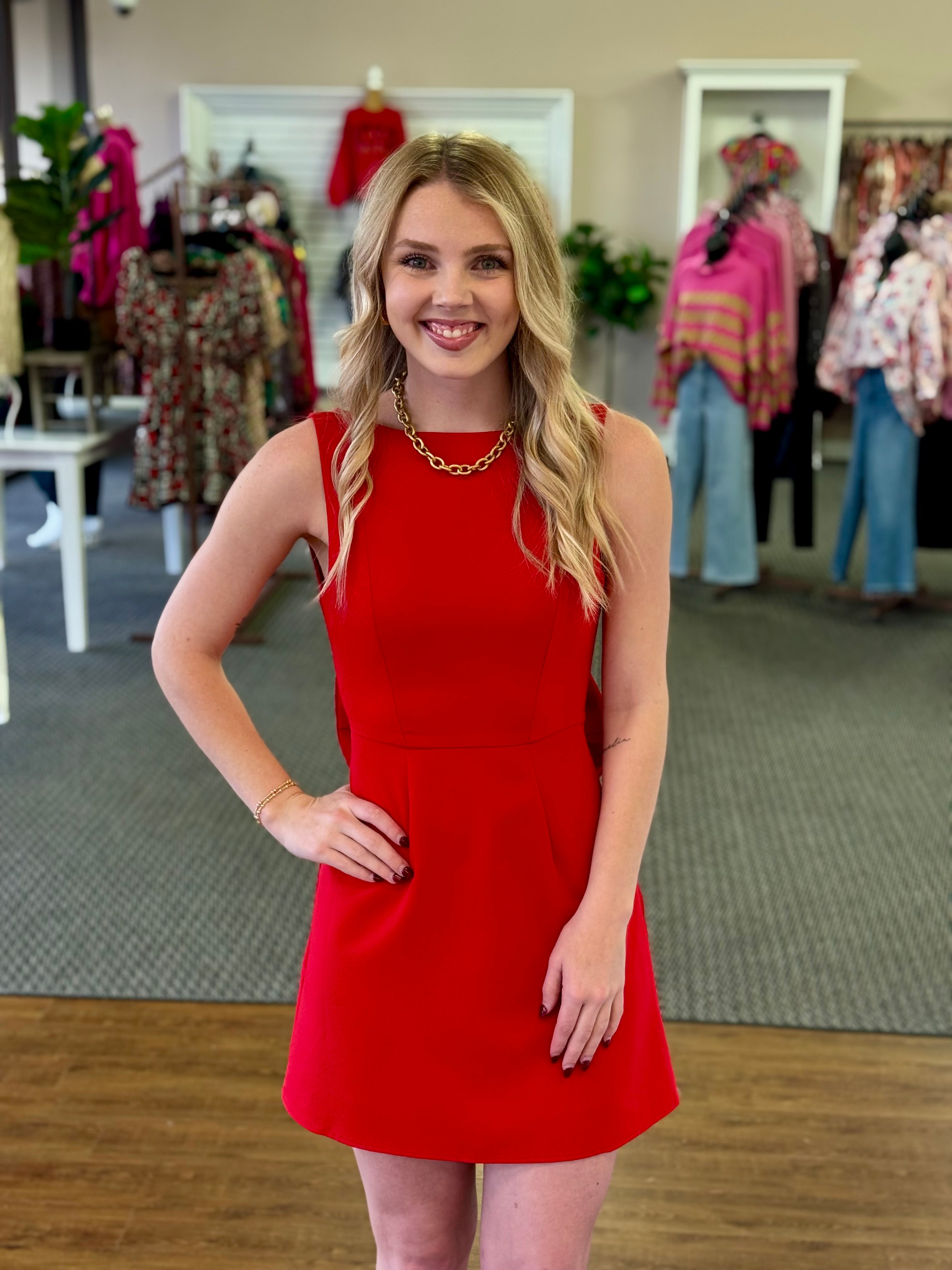 sachin & babi reed sleeveless back bow mini dress Red Bow Back Mini Dress