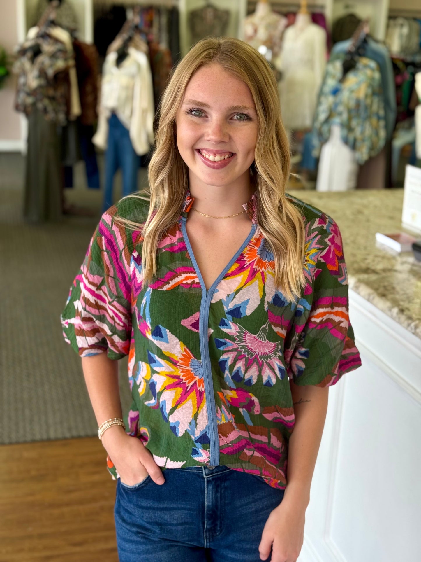 Boho Floral Print Blouse