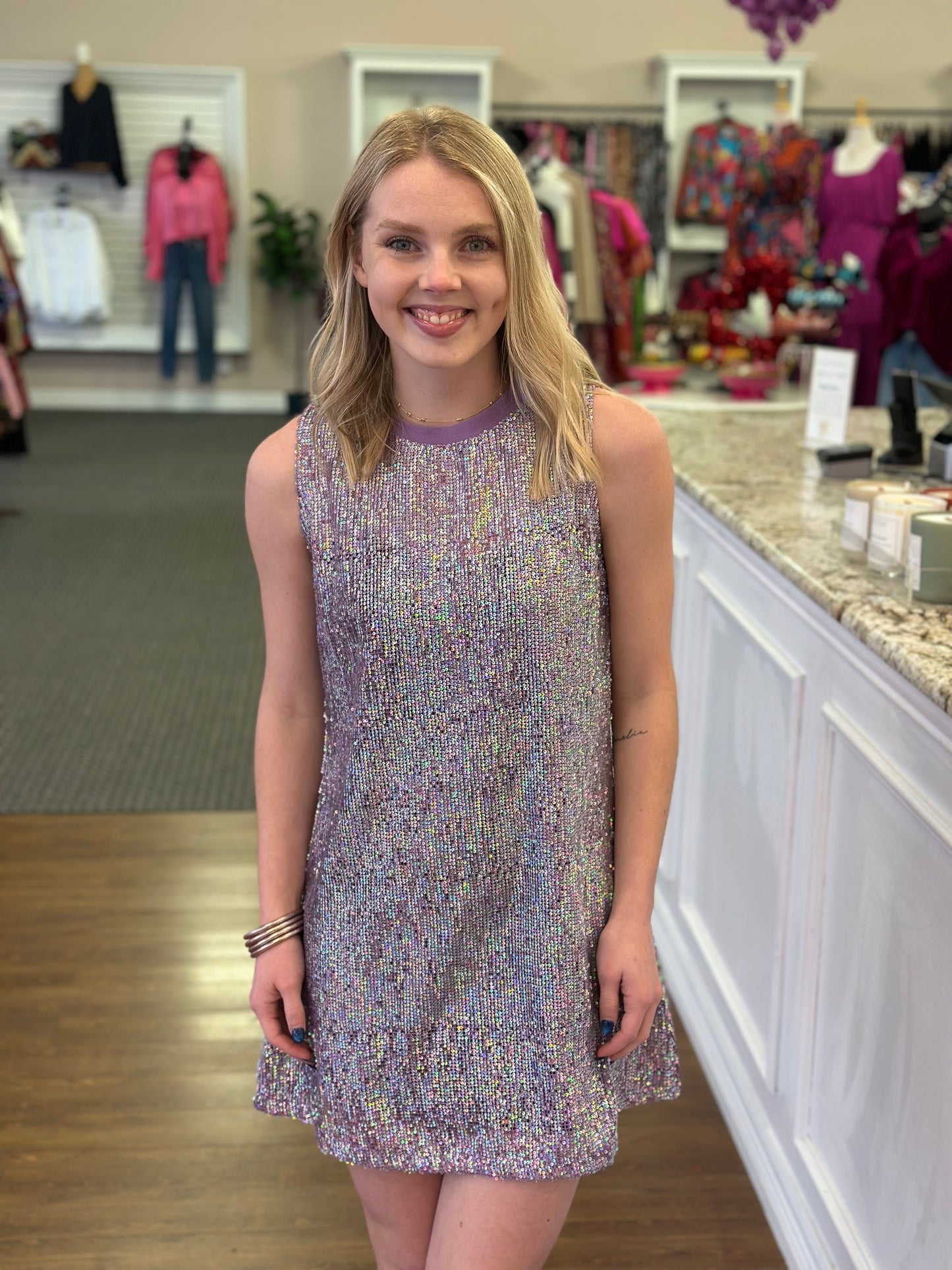 Lavender Sequin Mesh Tank Cover