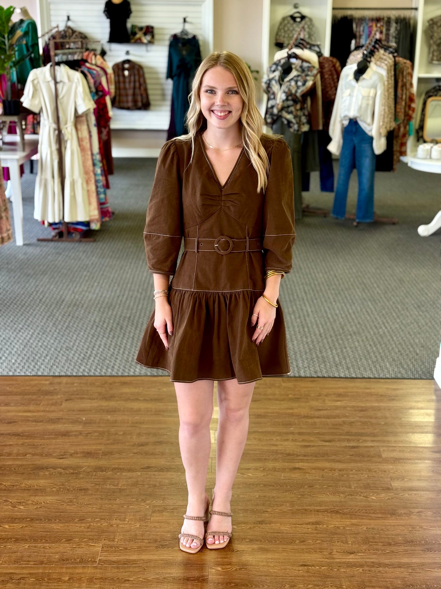 Nancy Brown Belted Dress
