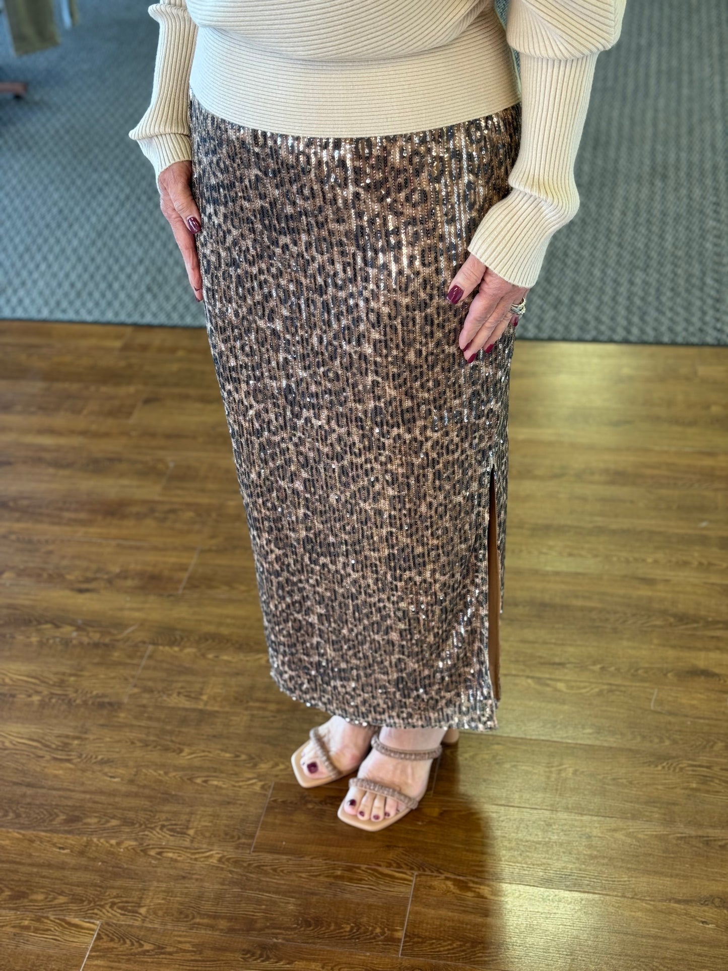 Cheetah Print Sequin Skirt