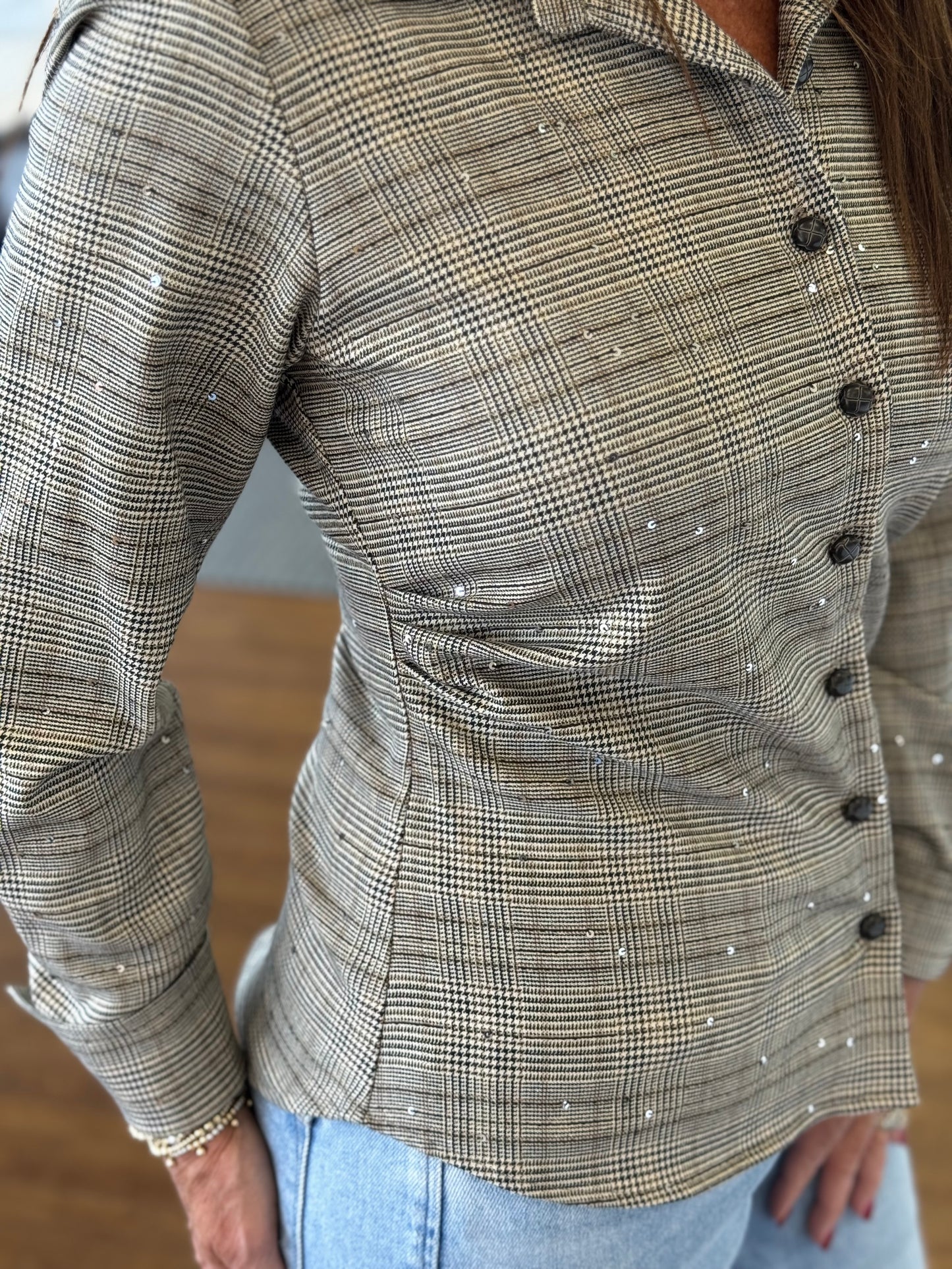 Willa Plaid Sequin Top
