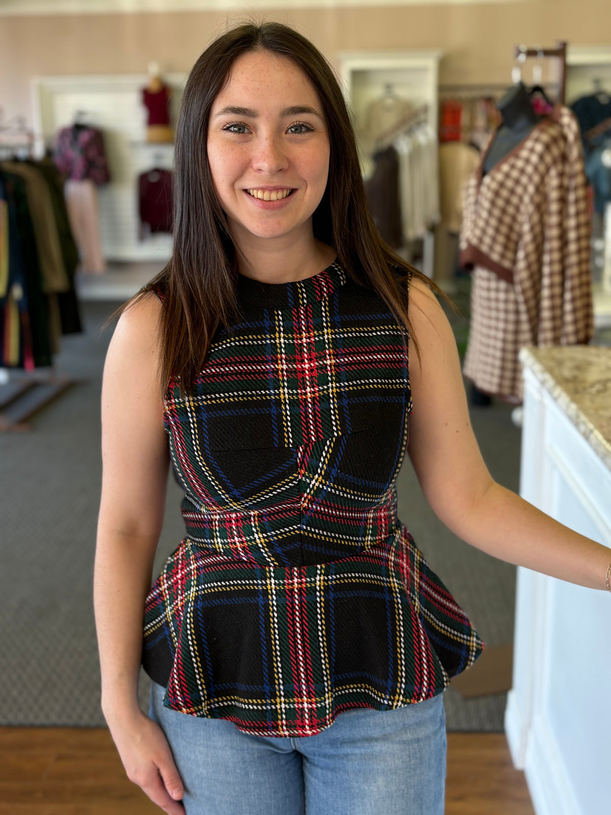 Tara Plaid Peplum Top