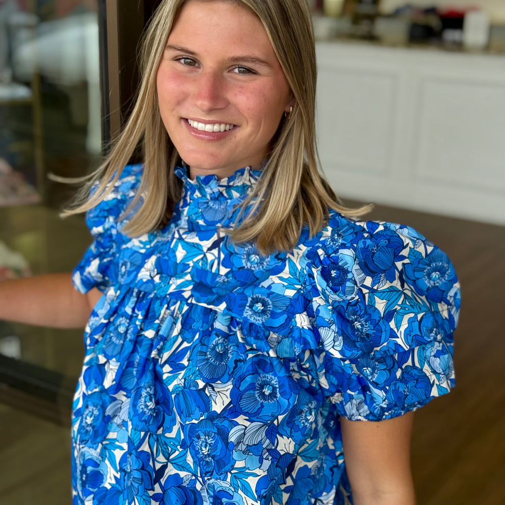 Brody Blue Peonies Top