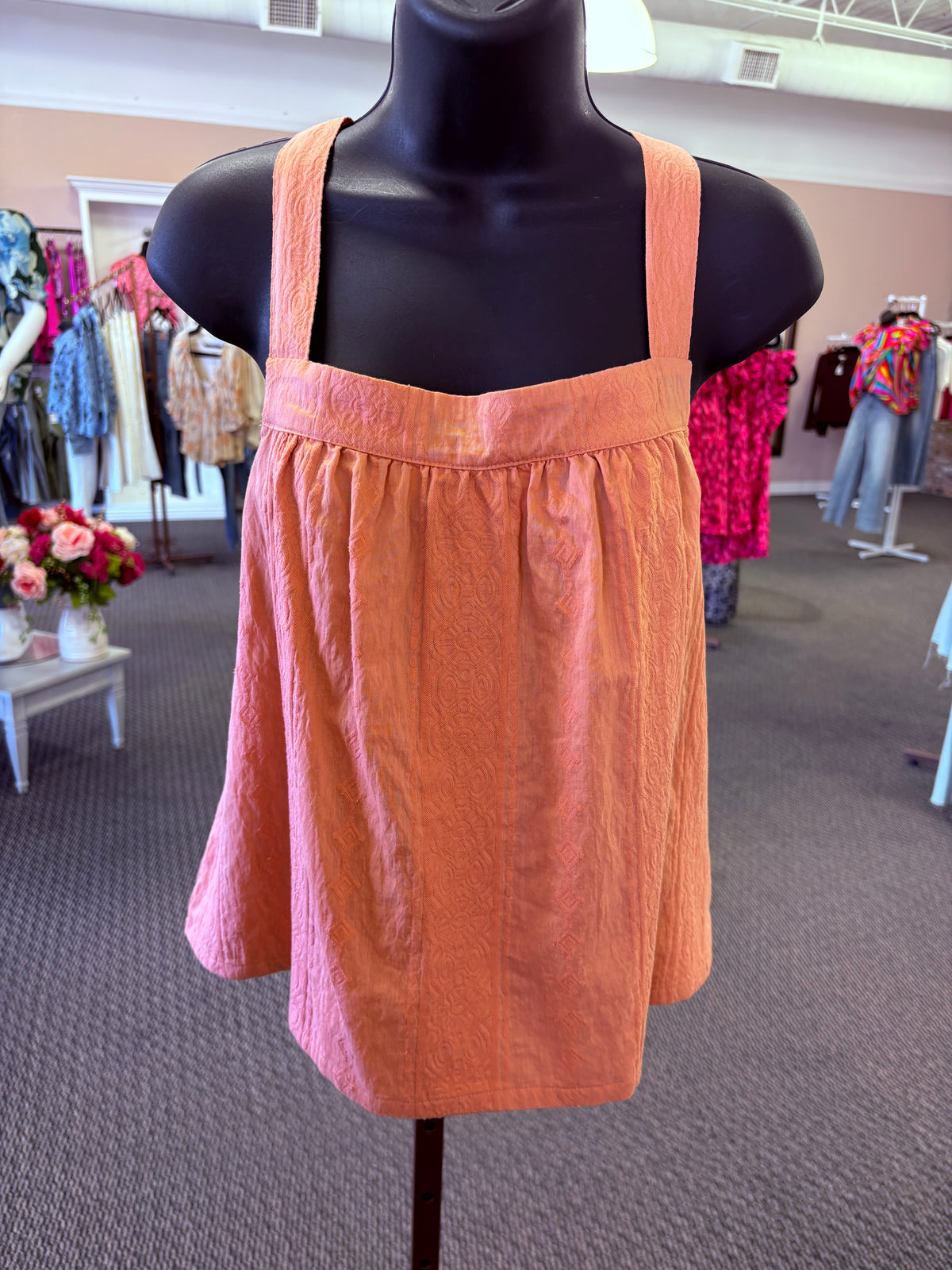 The Callie Coral Jacquard Babydoll Top
