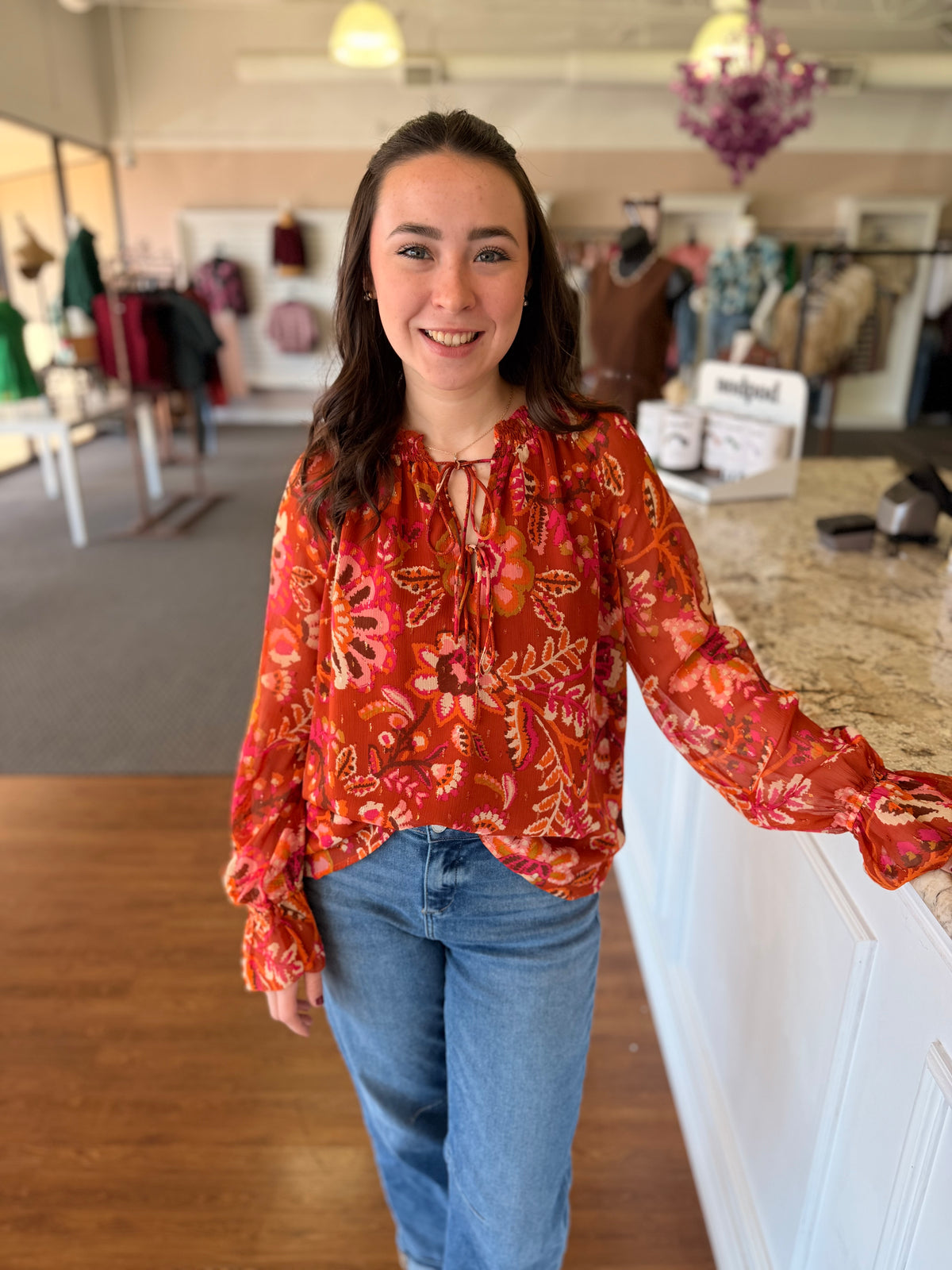 Odette Floral Blouse – Rust 🌺