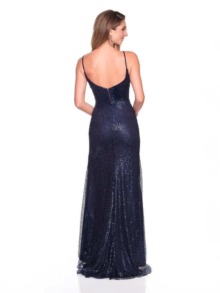 Midnight Navy Sequin Fitted Prom Gown