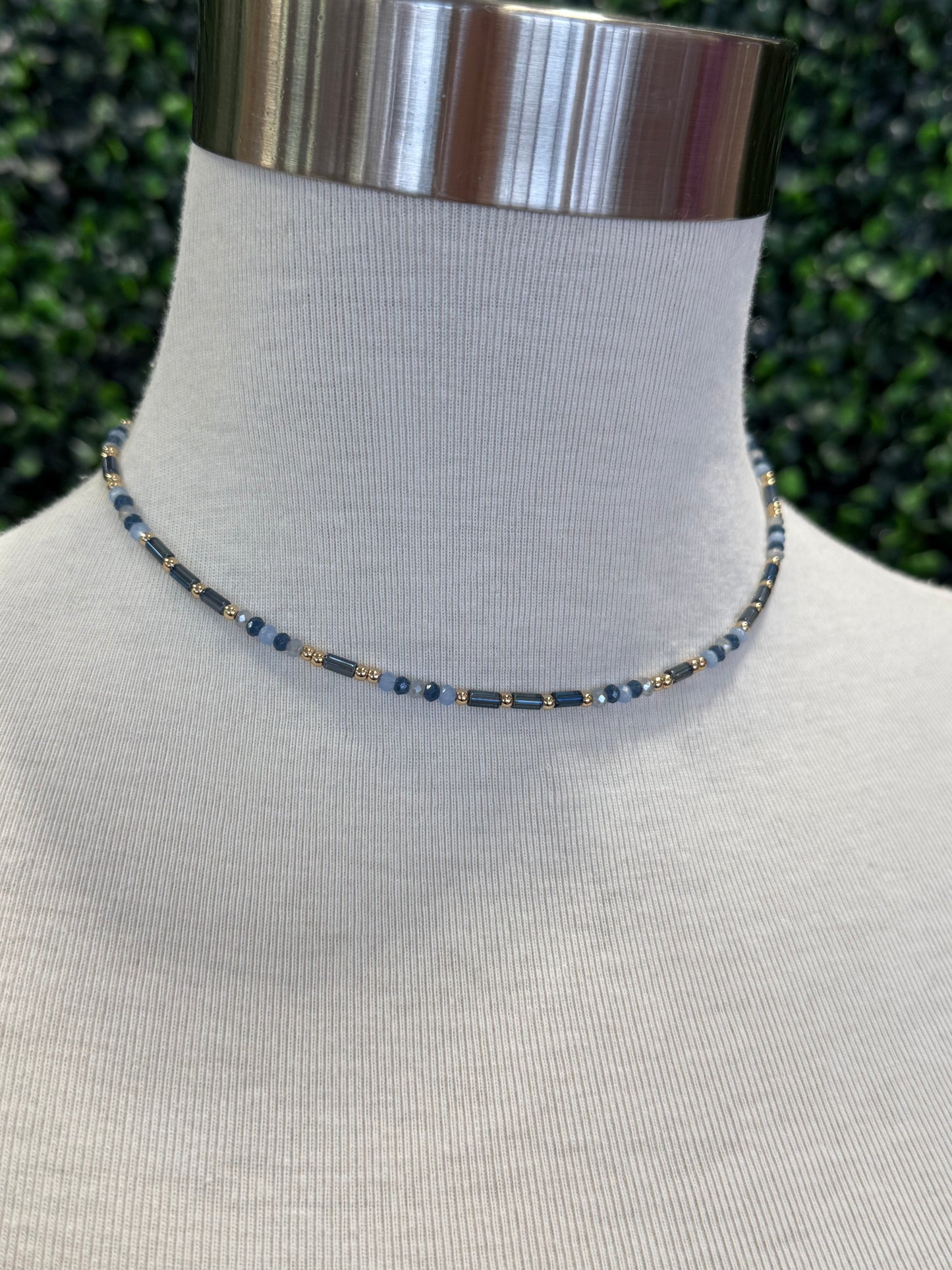 Blue Gold Beaded Necklace