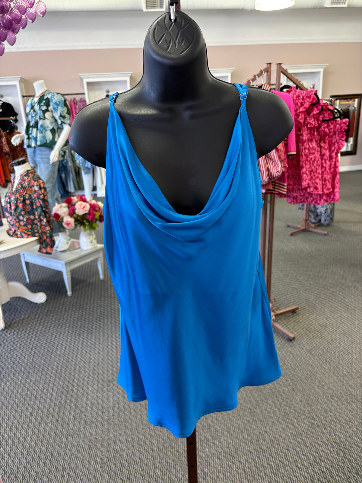 The Marina Blue Cowl Neck Tank