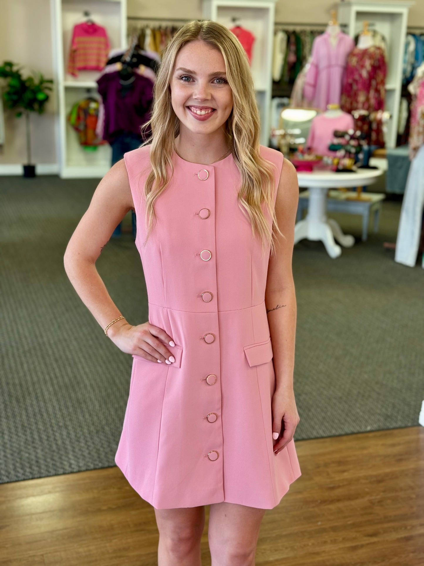 Blush Gold Button Mini Dress