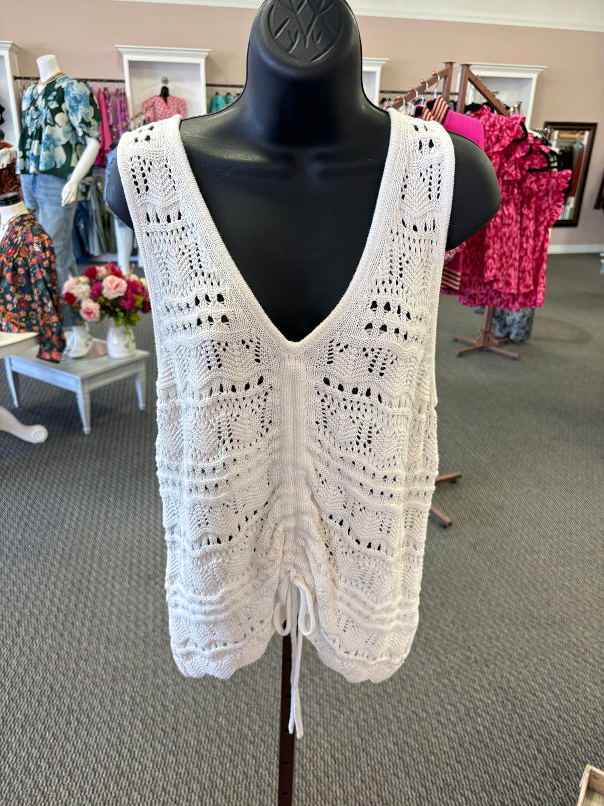 Callie Ivory Crochet Cinch Tank