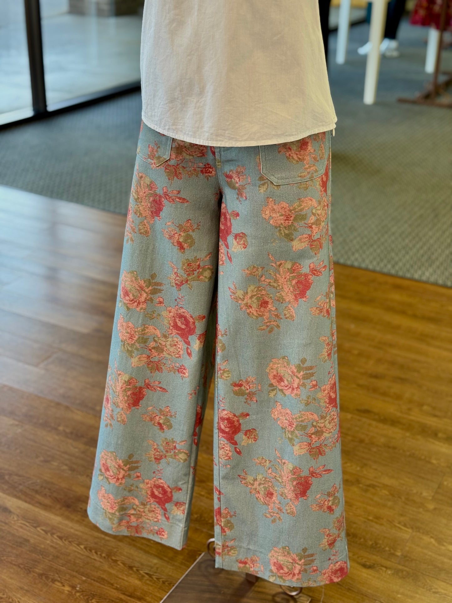 Vintage Rose Floral Wide Leg Pant