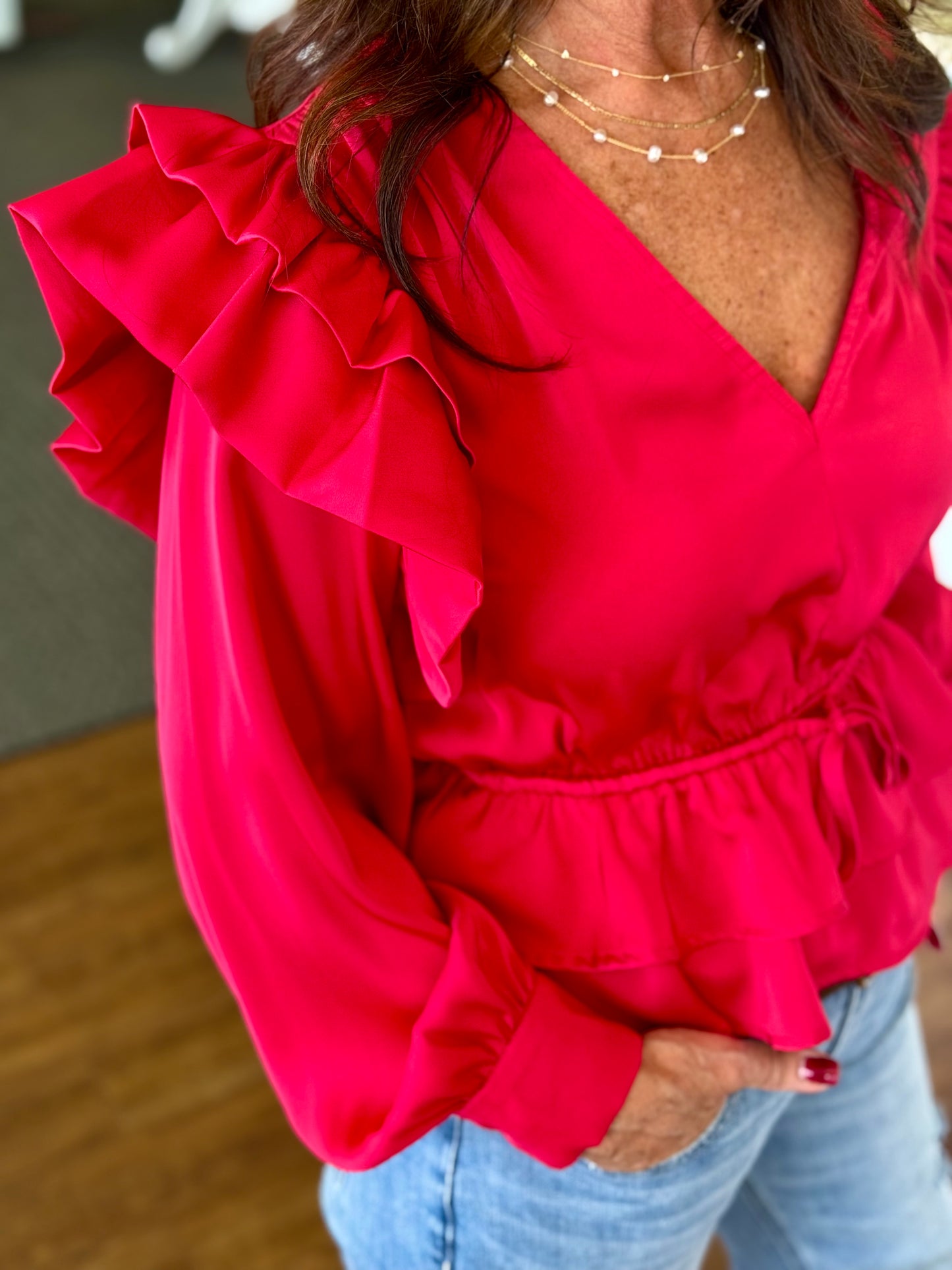 Anne Ruffle Satin Top