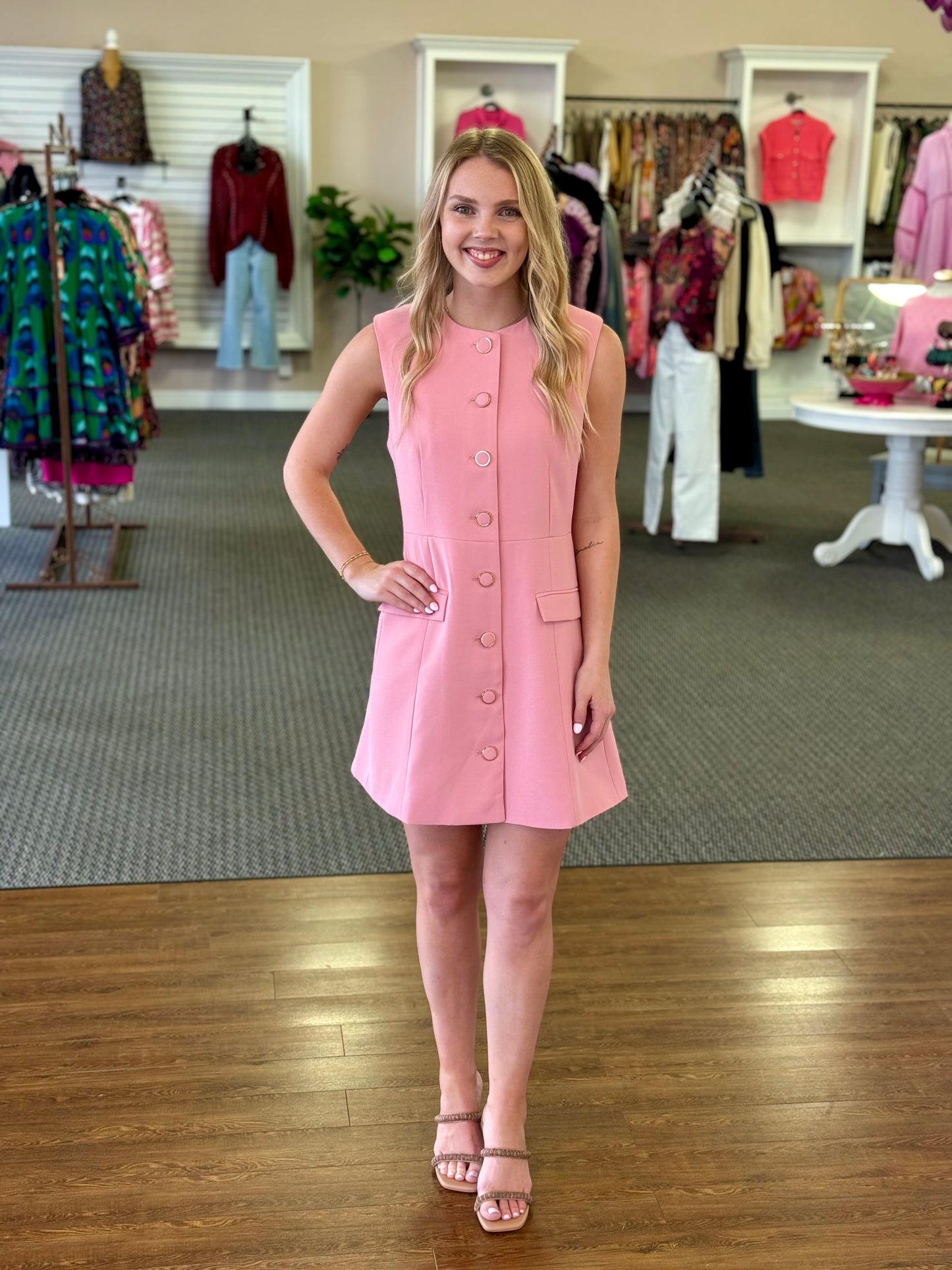 Blush Gold Button Mini Dress