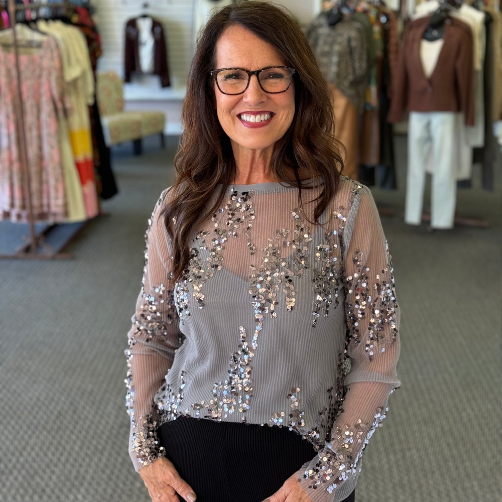 Ginny Pewter Sequin Top