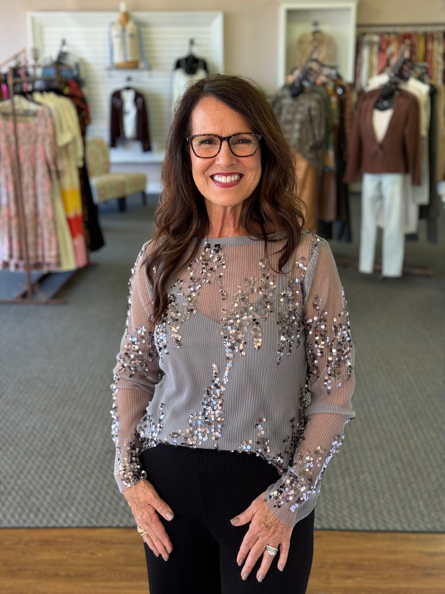 Ginny Pewter Sequin Top