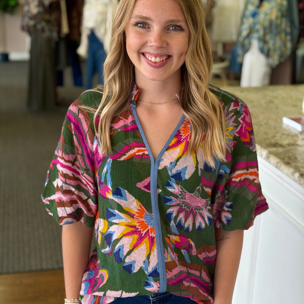 Boho Floral Print Blouse
