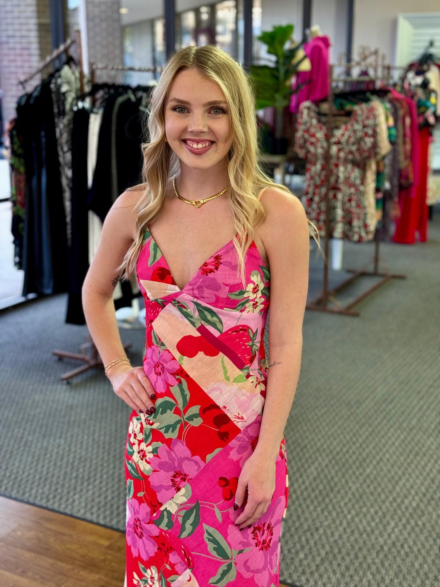pink floral patchwork dress Cuteness Overload Floral Patchwork Mini Dress- Pink