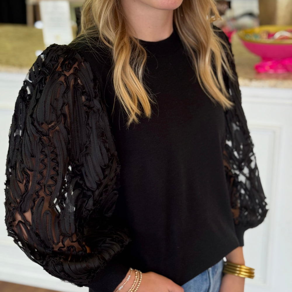 Bellamy Black Pattern Sleeve Sweater Top