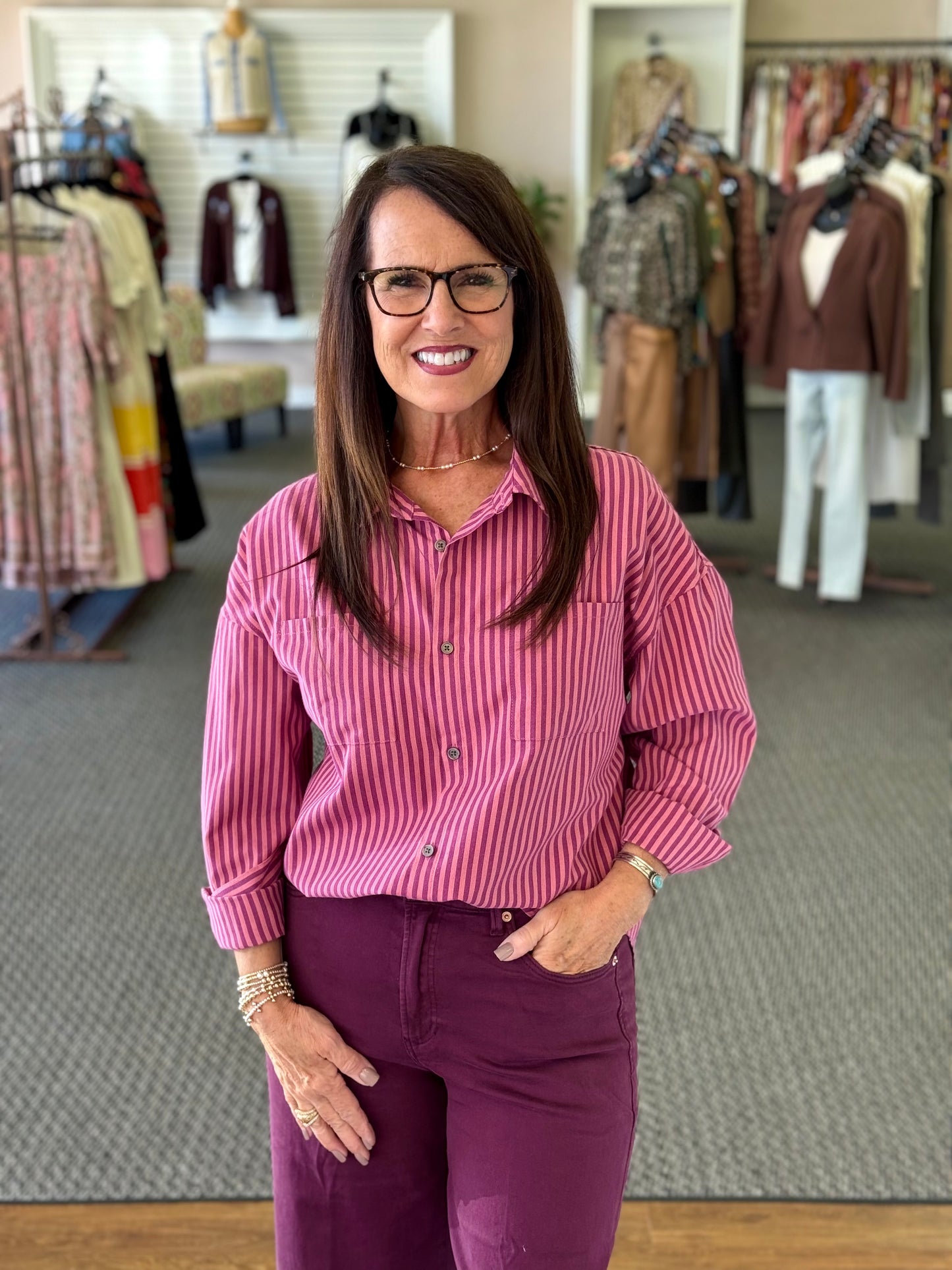 Adrianna Lilas Stripe Top