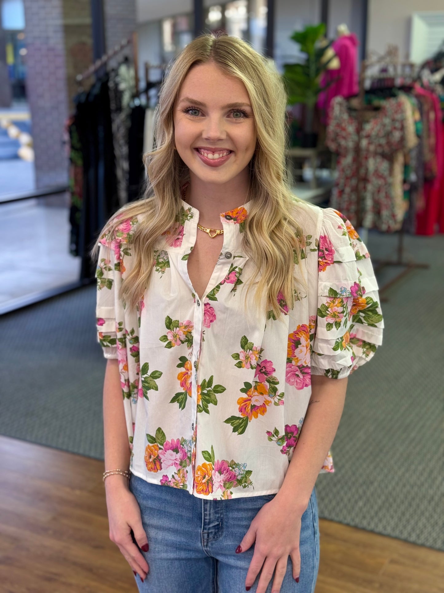 Megan Floral Puff Sleeve Blouse