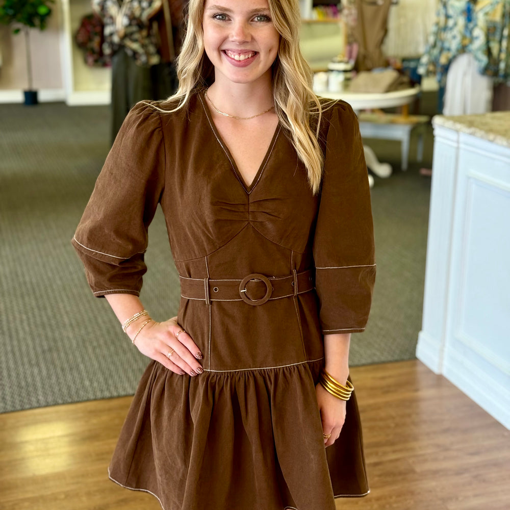 Nancy Brown Belted Dress