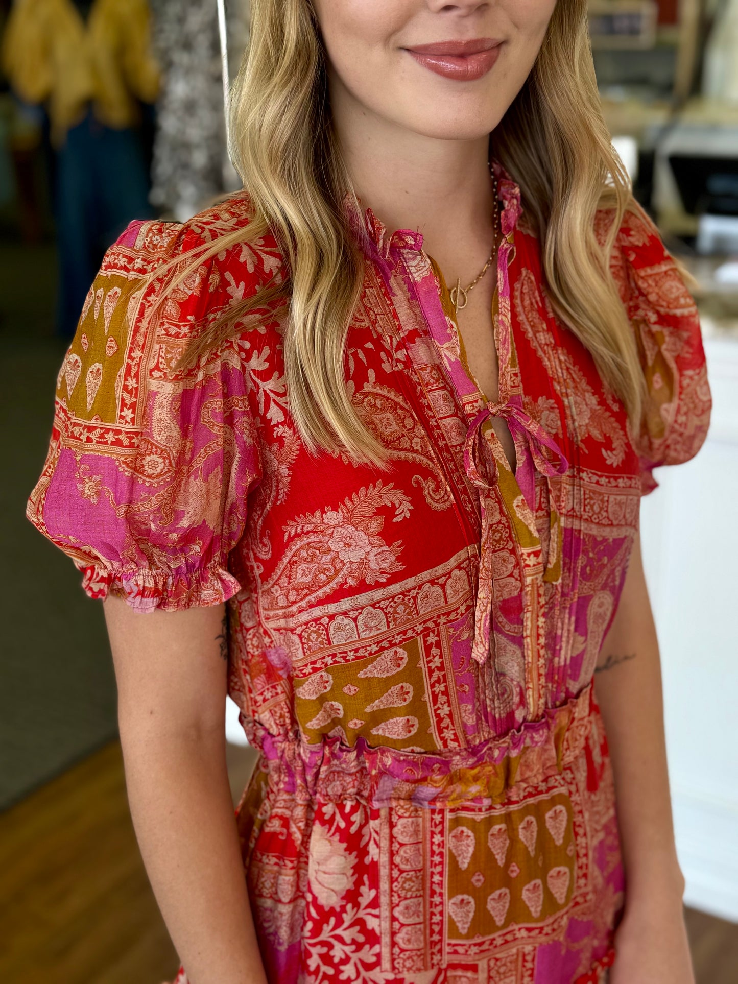 red paisley dress Ivy in Slip included Paisley Printed Midi Dress