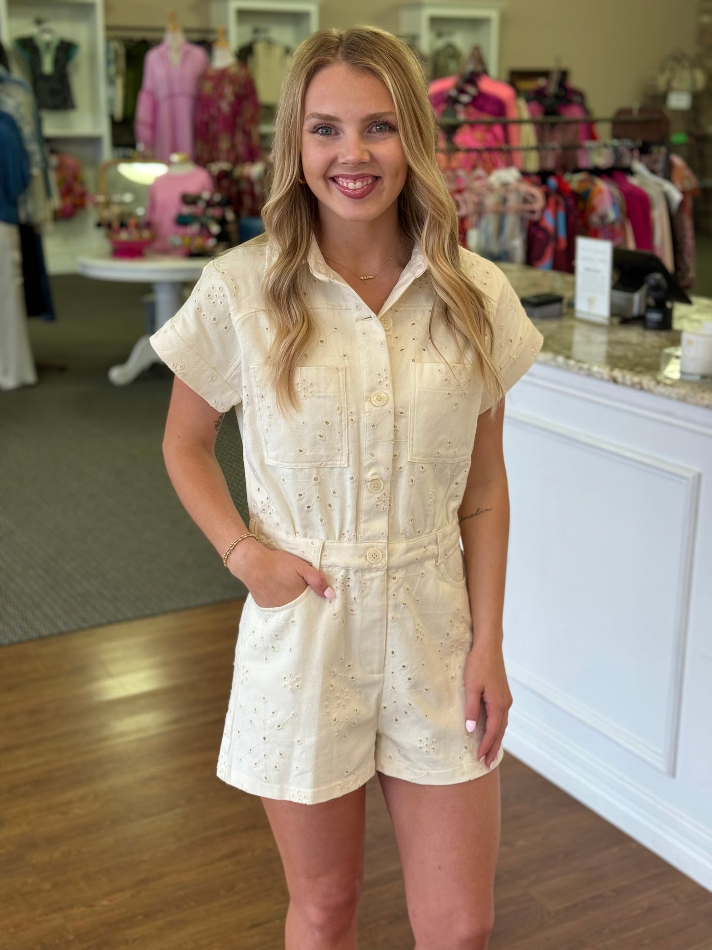 Avril Ivory Eyelet Romper