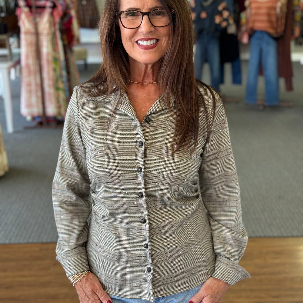 Willa Plaid Sequin Top