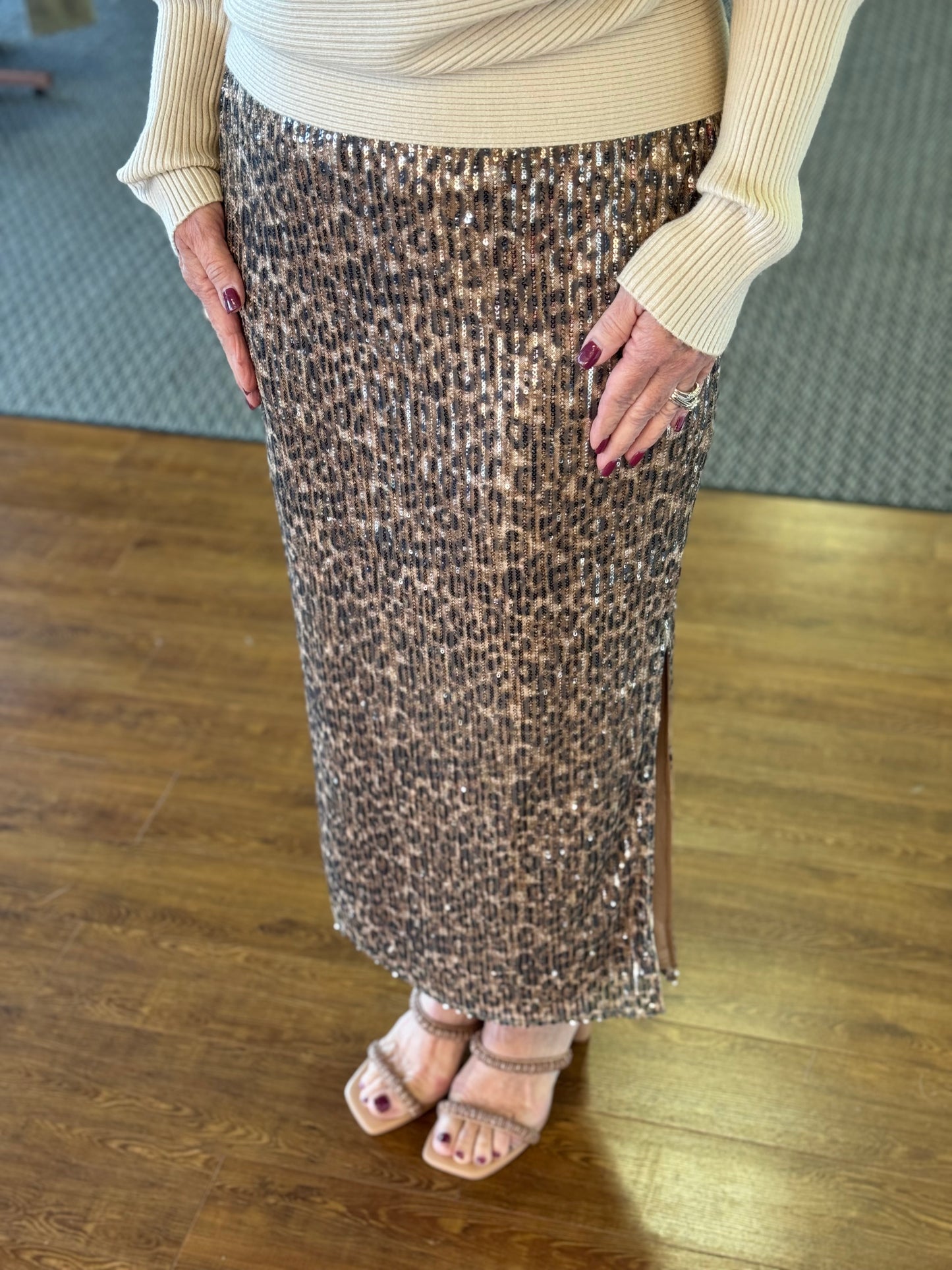 Cheetah Print Sequin Skirt