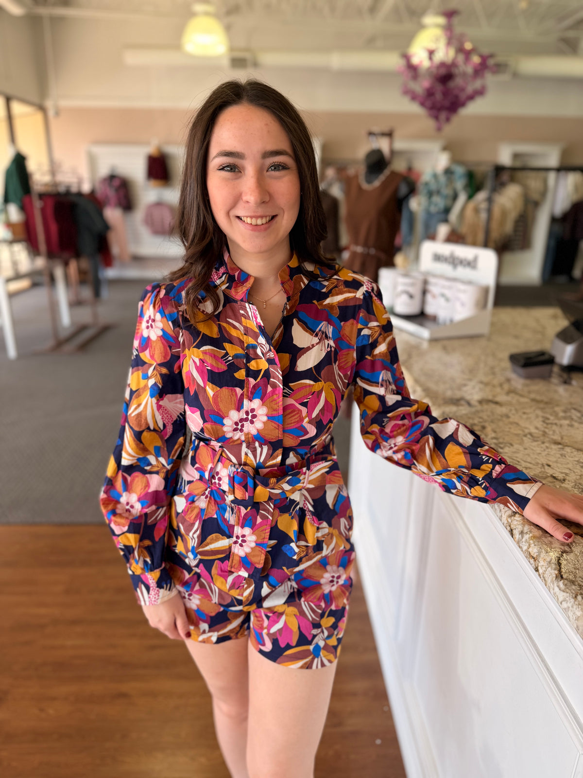 Zinnia Floral Belted Romper