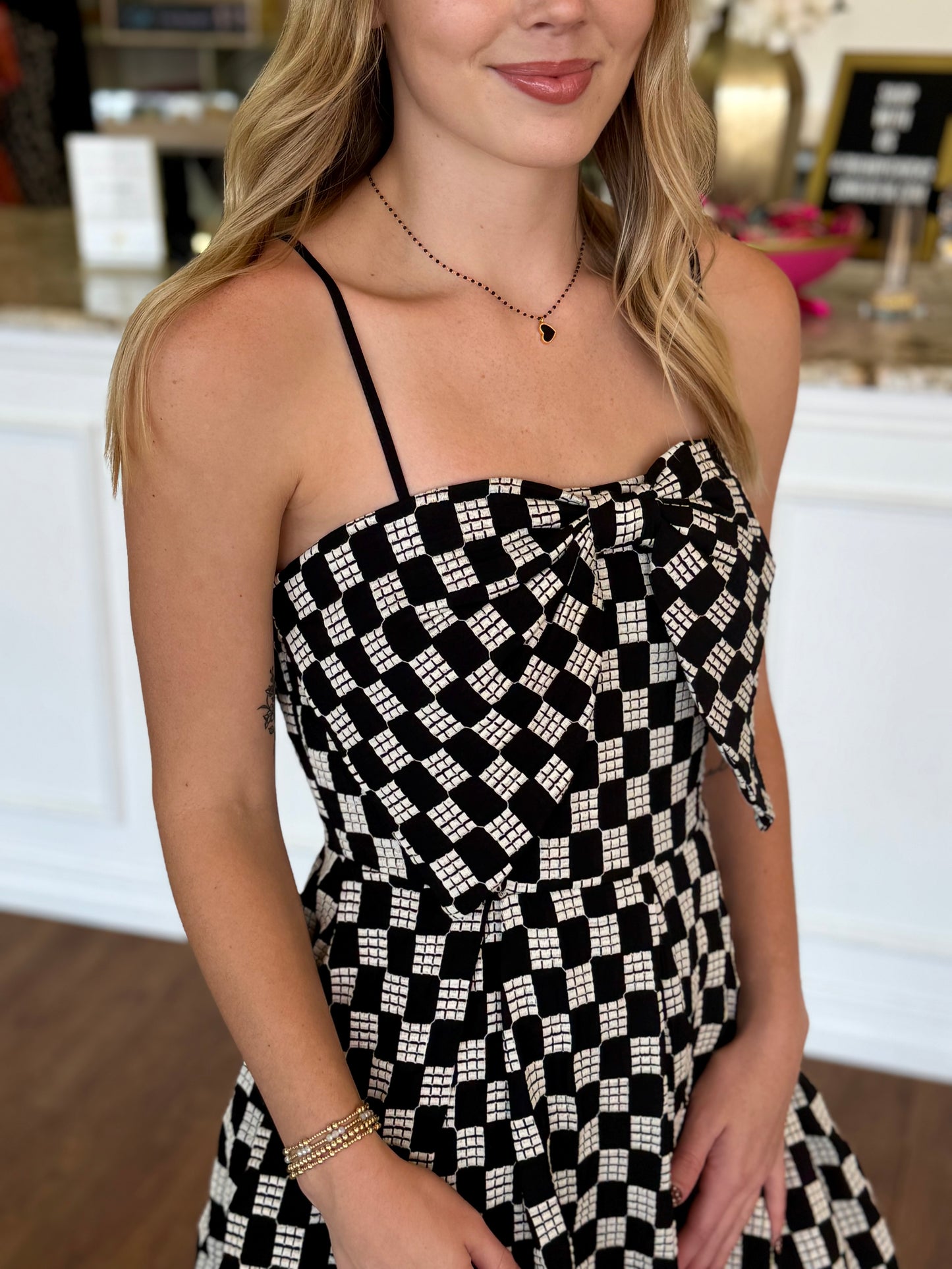 checkerboard mini dress Blue and White Gingham Mini Dress