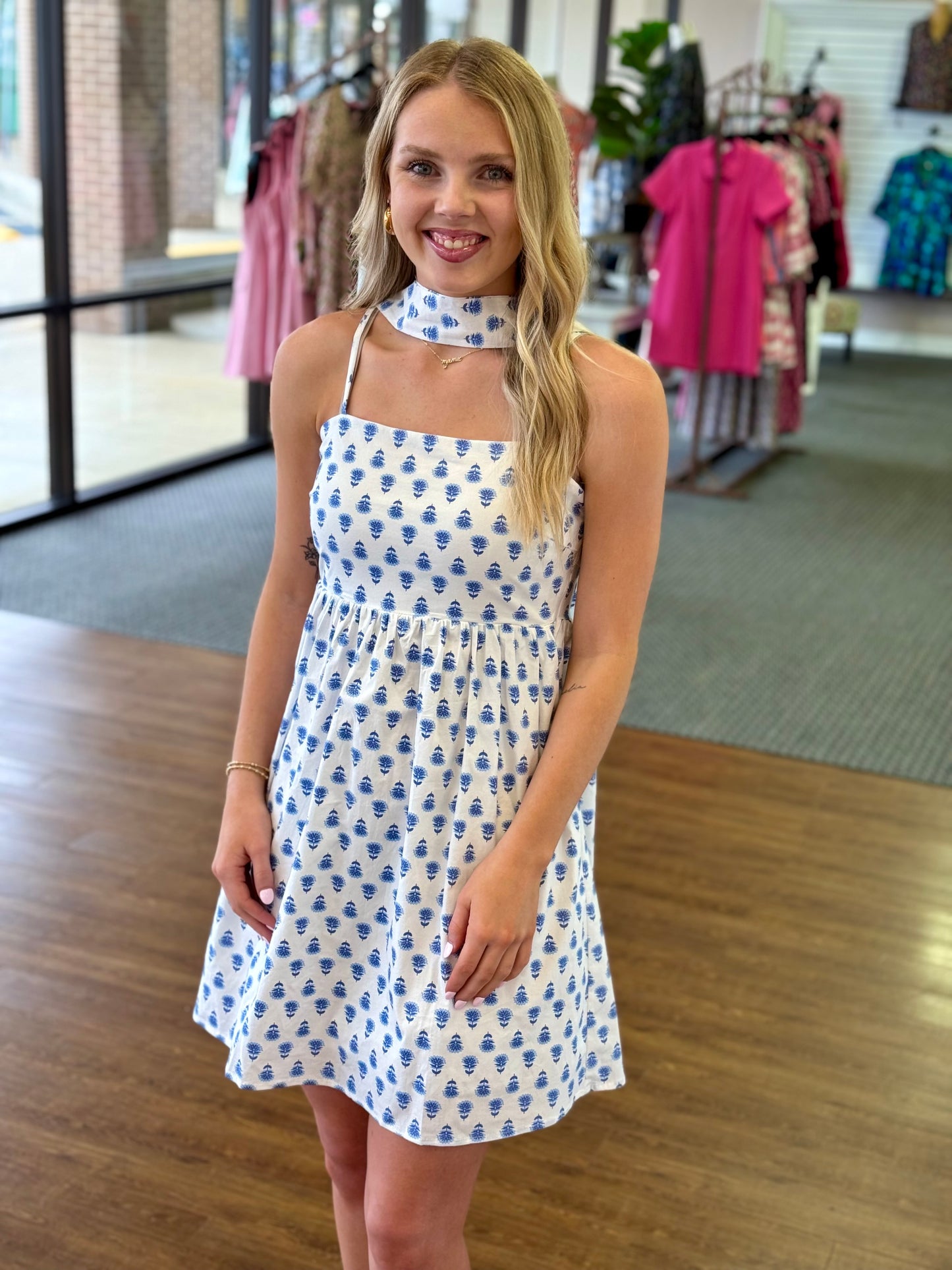 Bluebell Breeze Choker Mini Dress