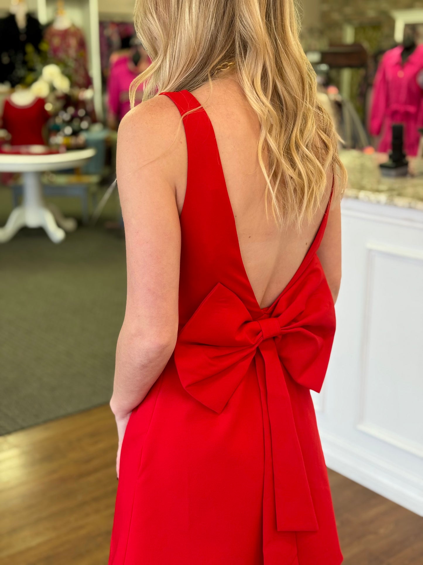 Red Bow Back Mini Dress Red Bow Back Mini Dress