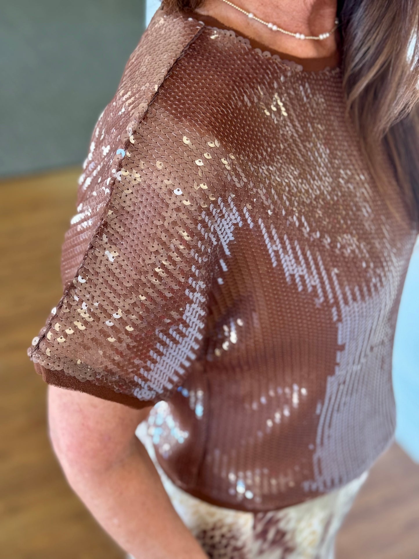 Bronze Sequin Dolman Sleeve Top