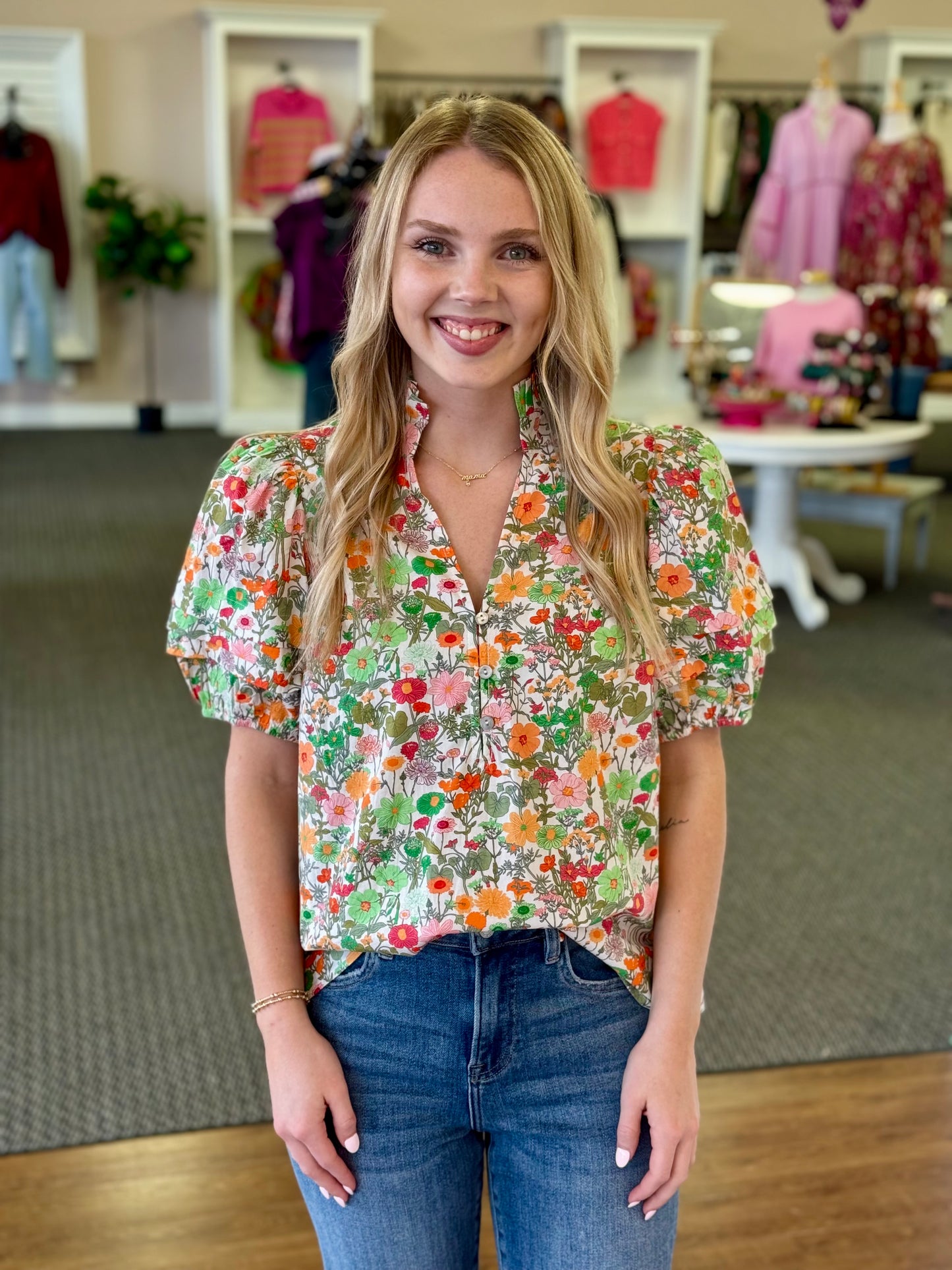 Wildflower Garden Puff Sleeve Blouse