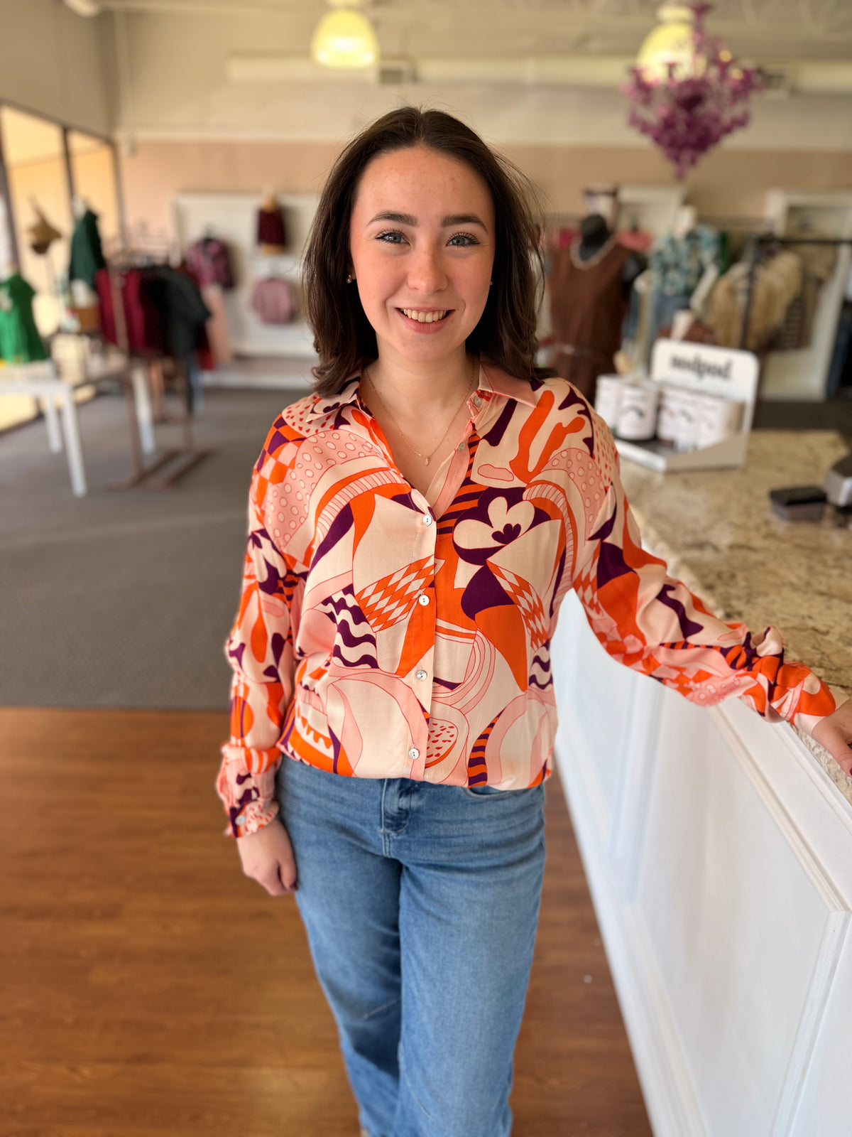 Marley Retro Print Blouse – Orange Multi 🧡