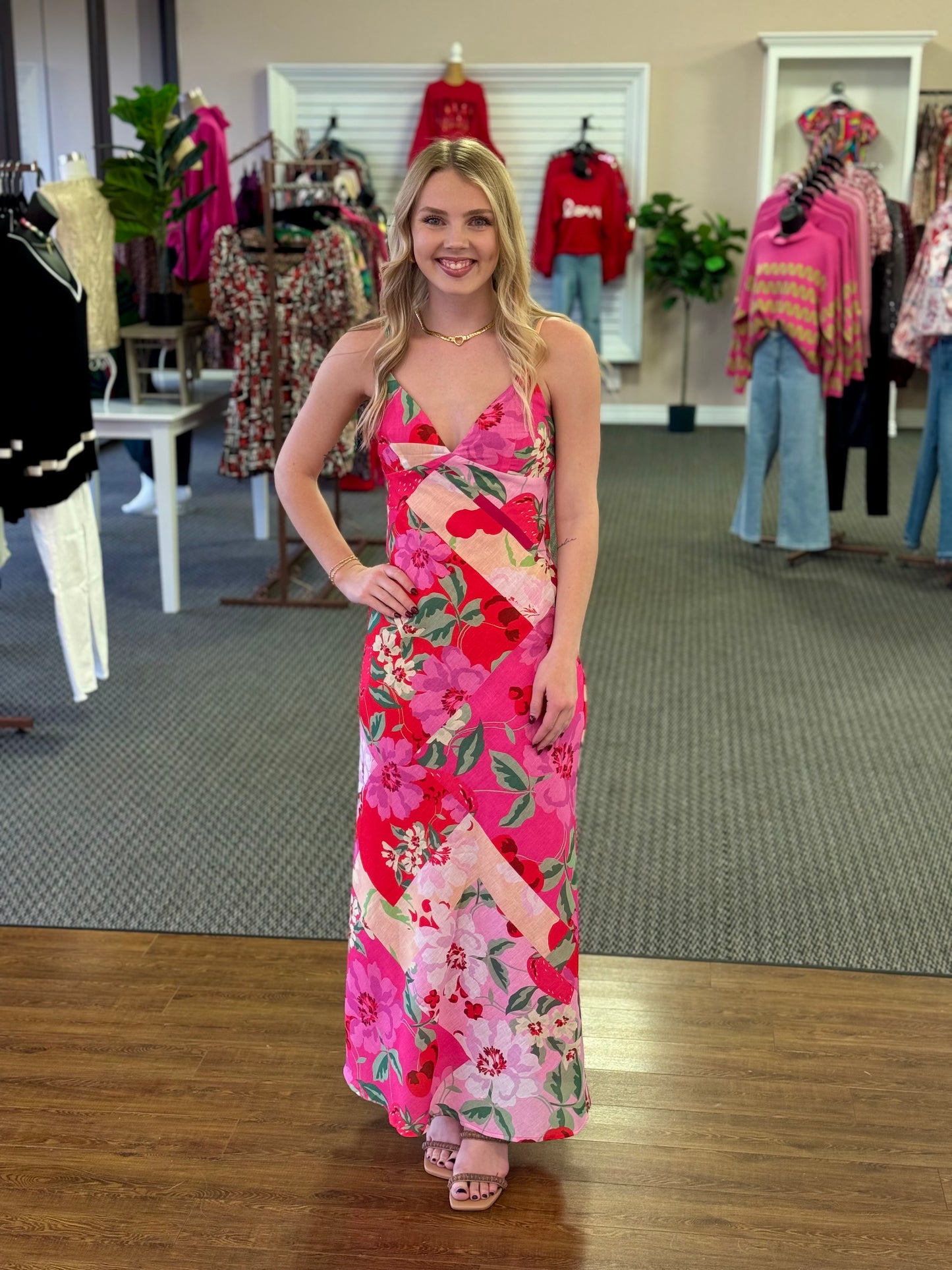 Pink Floral Patchwork Maxi Dress Pink Floral Patchwork Maxi Dress