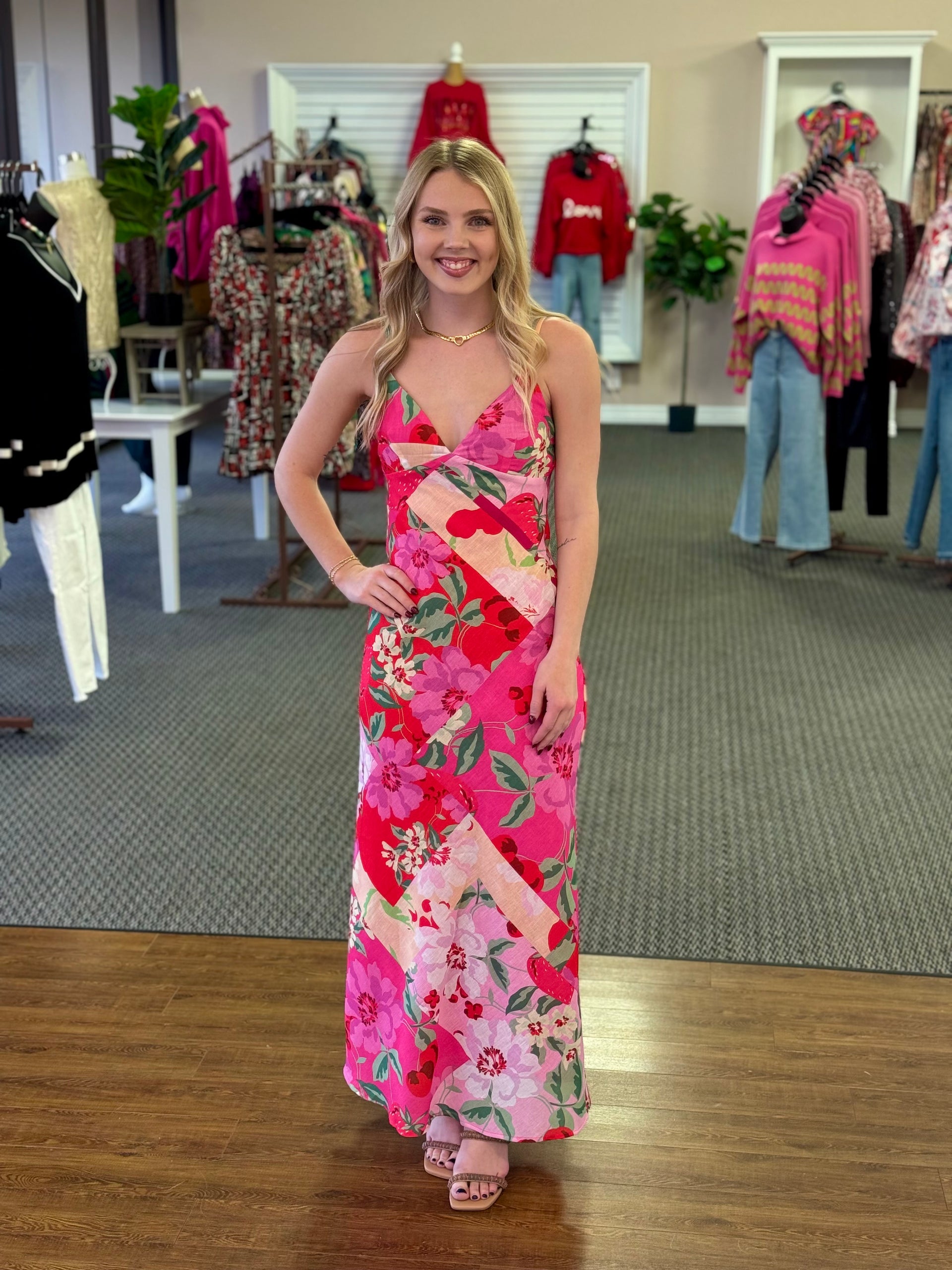 Pink Floral Patchwork Maxi Dress | Romantic Summer Occasion Dress – Trendy  Chicks
