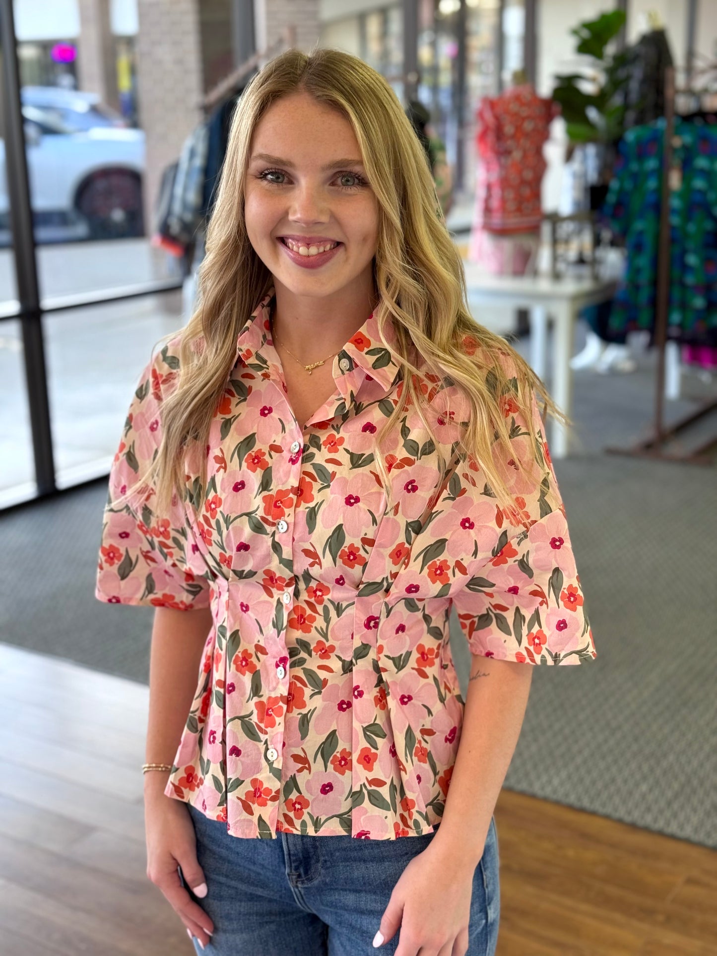 Saffron Bloom Button Front Top