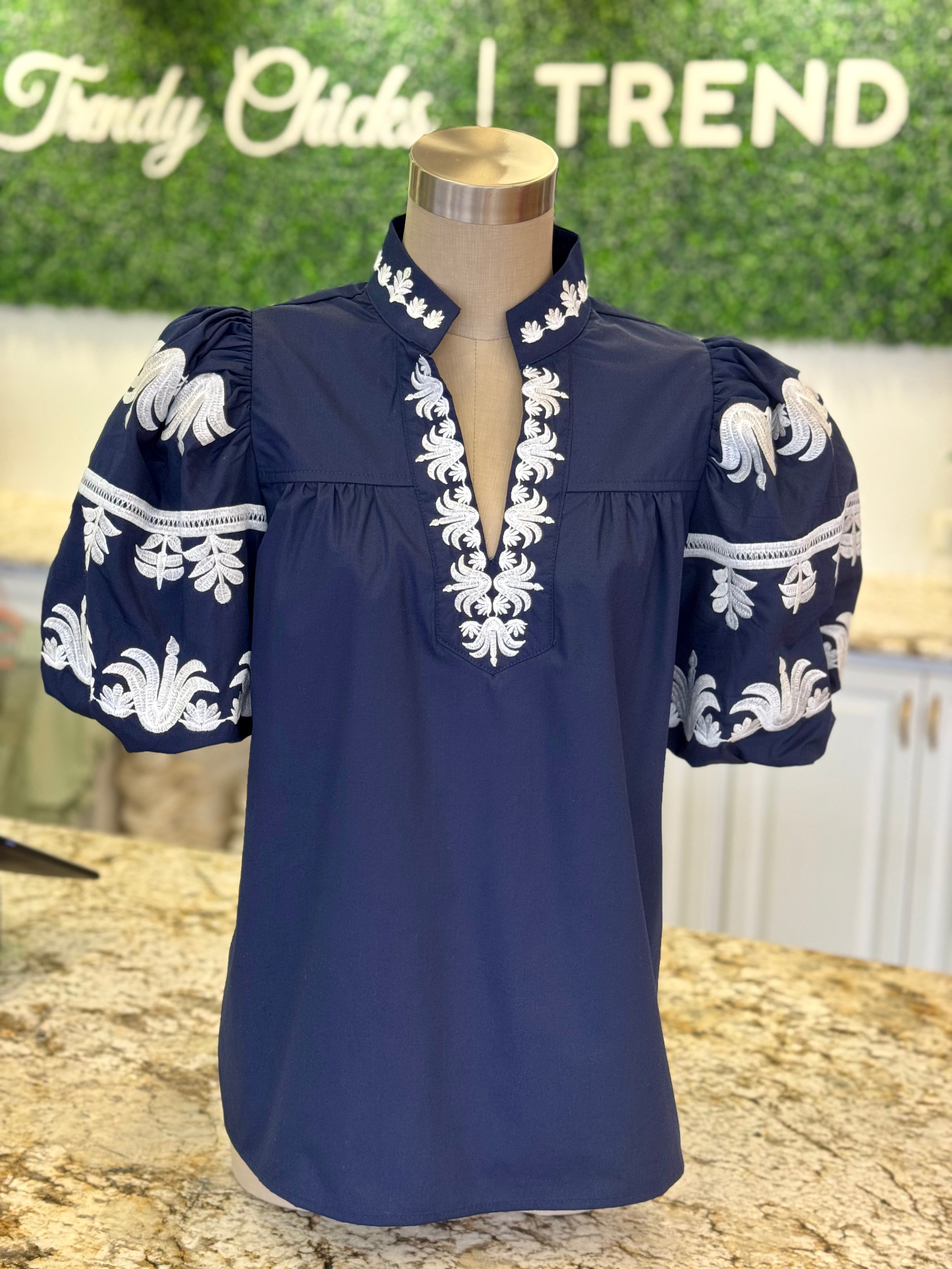 トップス hitomi puffy jacquard blouse / navy ☆hitomi puffy jacquard blouse navy S☆